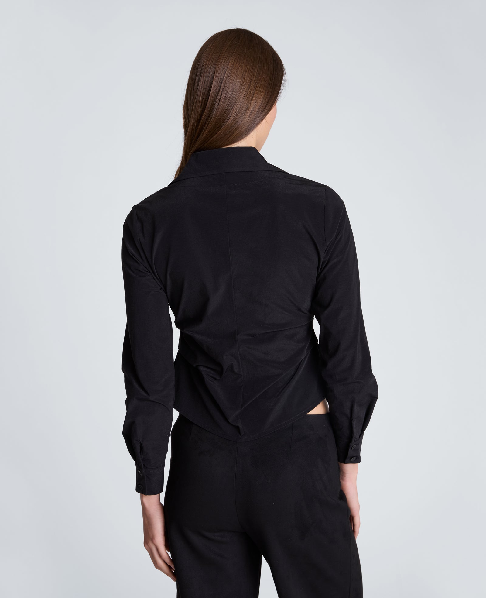 Kenneth Cole Reaction Clothing Asymmetrical Button Down Shirt camicia nera in taffetà
