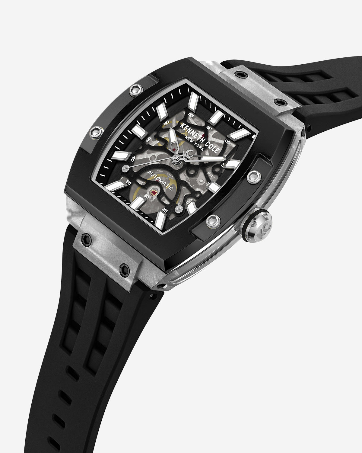 Kenneth Cole Reaction Watches Skeleton Automatic Silicone Watch orologio nero