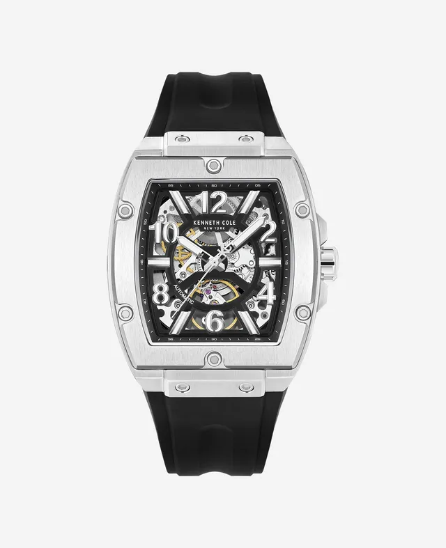 Kenneth Cole Reaction Watches Skeleton Automatic Silicone Strap Watch orologio nero