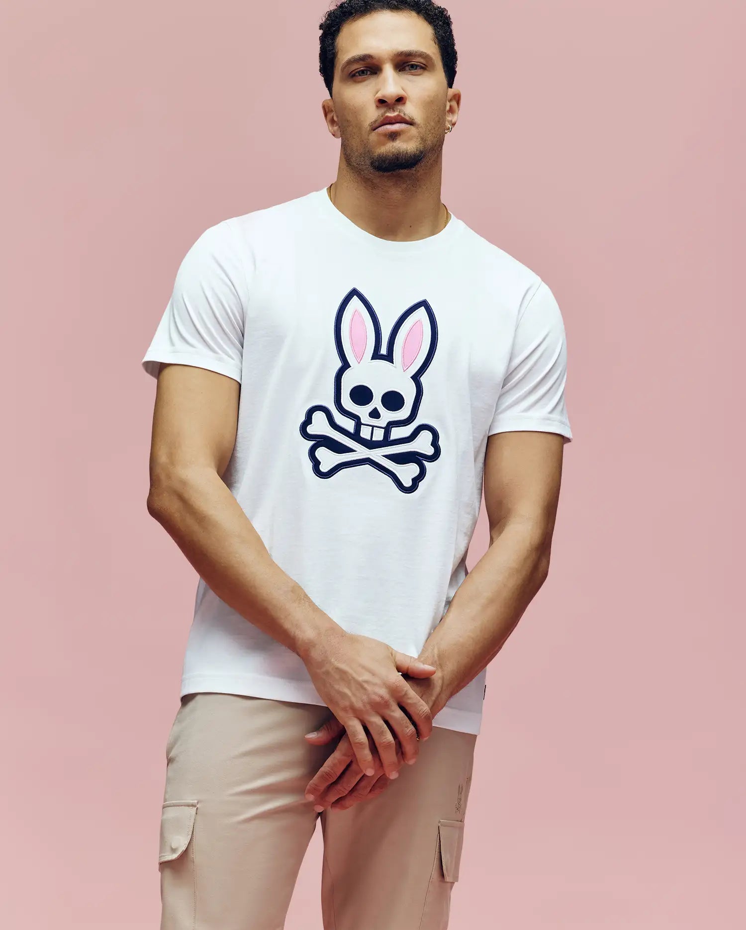 Psycho Bunny Men's Tees Archive Bunny Graphic Tee T-shirt bianca in cotone Pima