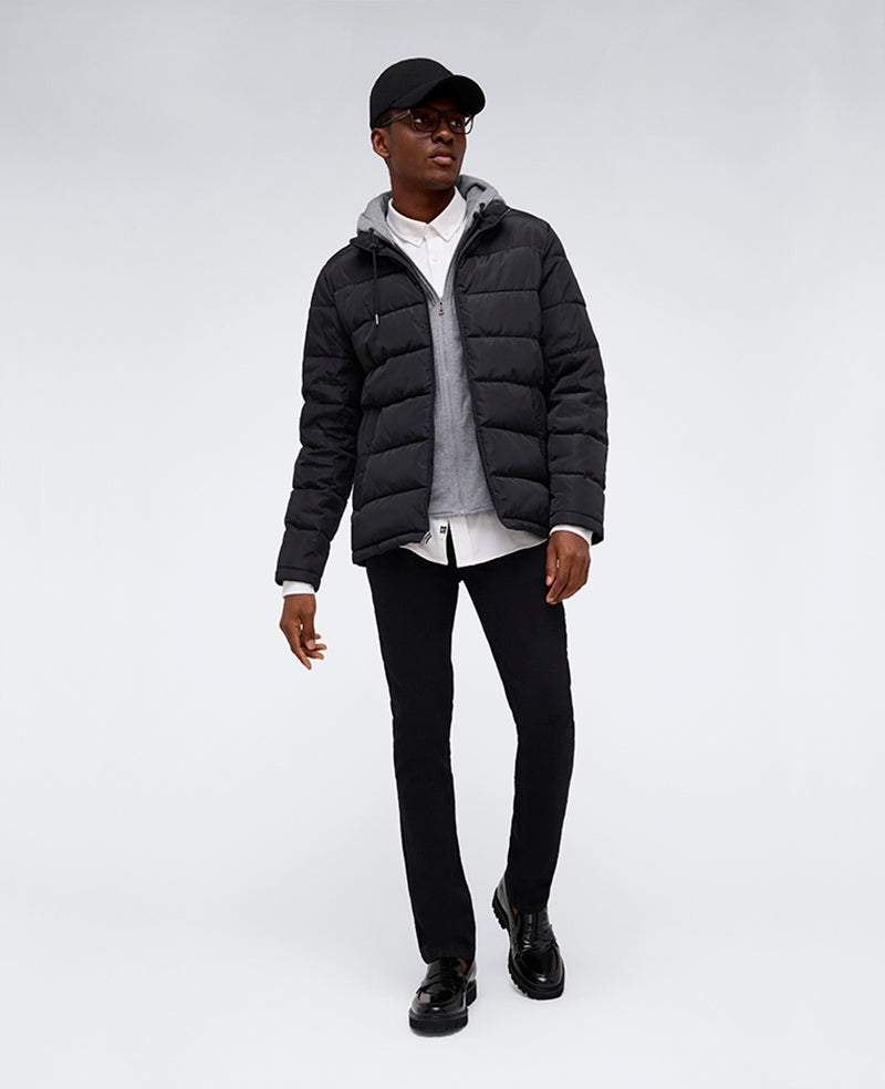 Kenneth Cole Reaction Clothing Puffer with Attached Jersey Hood piumino nero con cappuccio