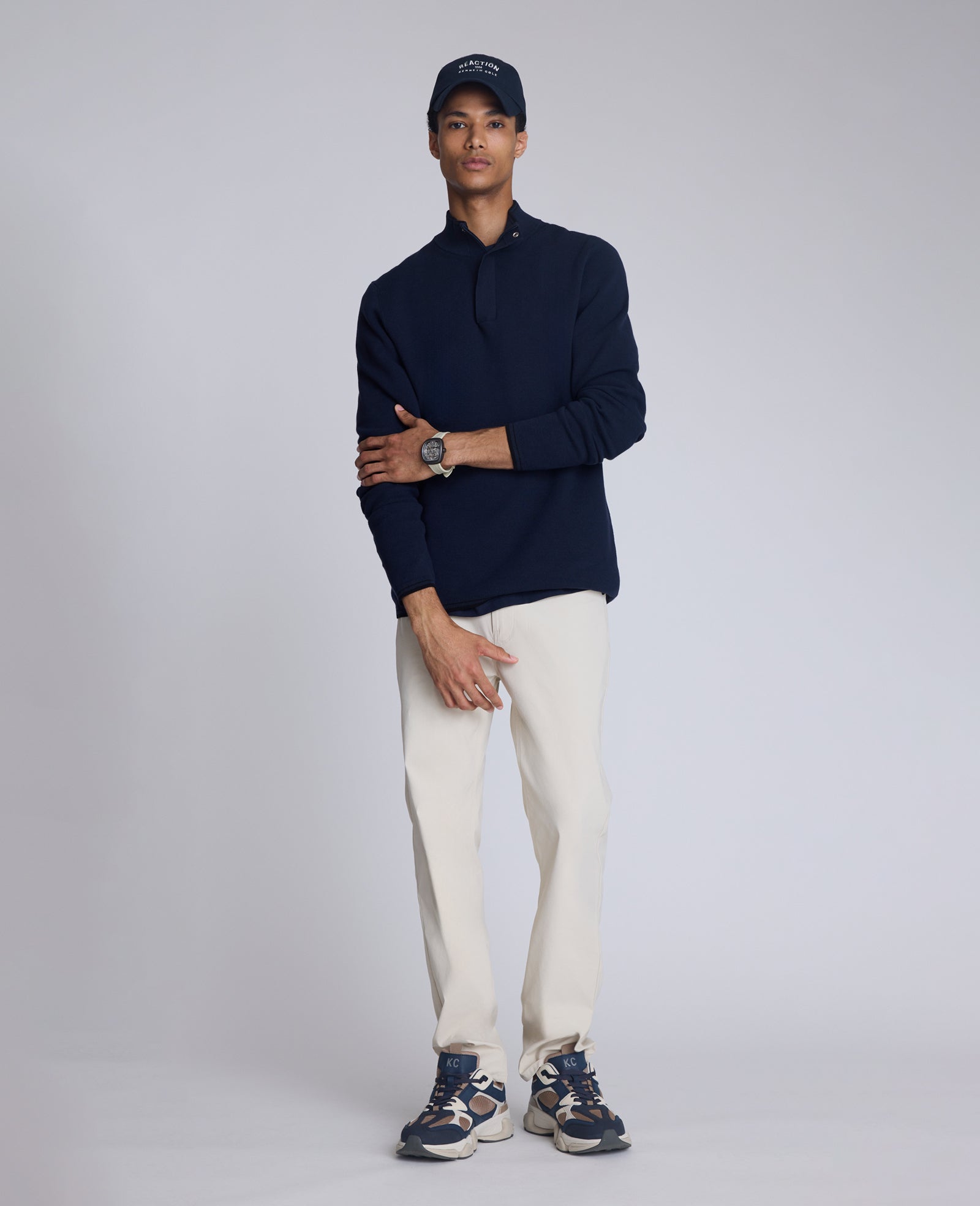 Kenneth Cole Reaction Clothing Quarterzip Pullover Sweater maglione blu navy