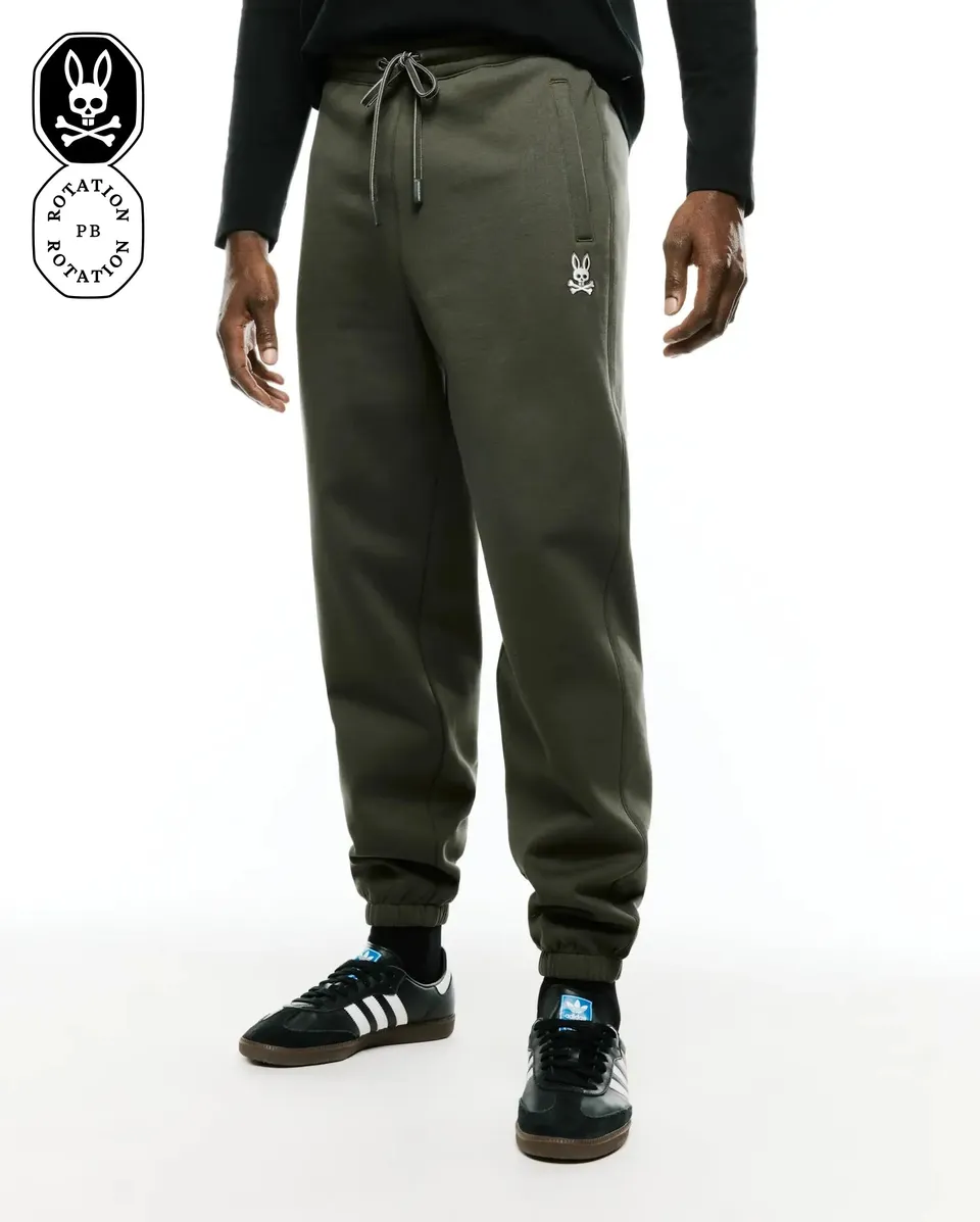 Psycho Bunny Men's Pants Terrence Fleece Joggers pantaloni verde Kambaba in felpa