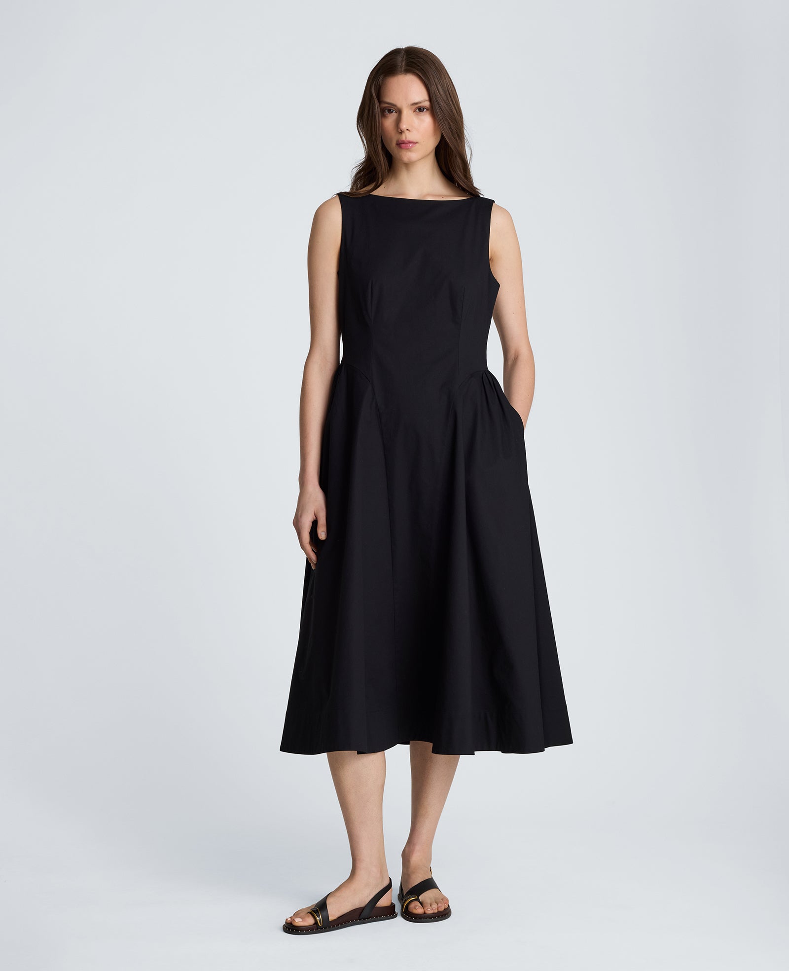 Kenneth Cole Reaction Clothing Sleeveless Boat Neck Midi Dress abito midi nero scollo a barca