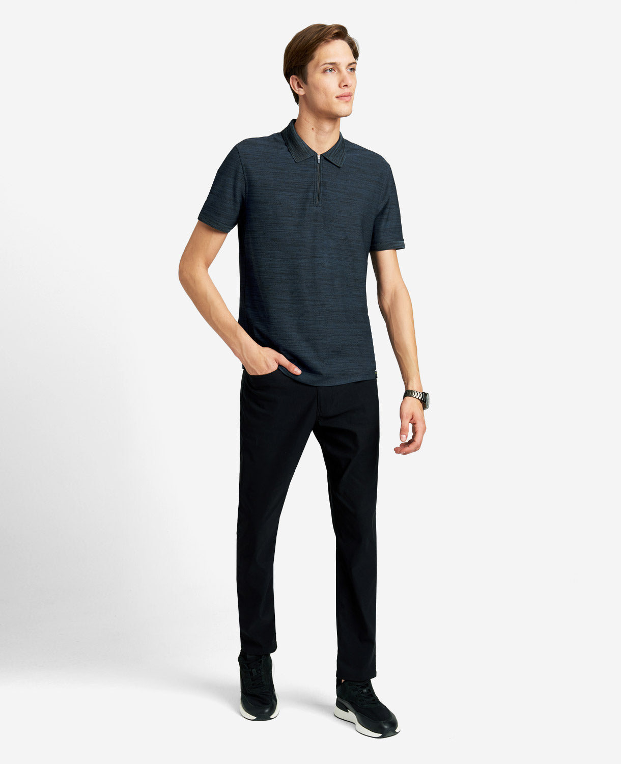Kenneth Cole Reaction Zip-Up Knit Polo polo in maglia blu navy