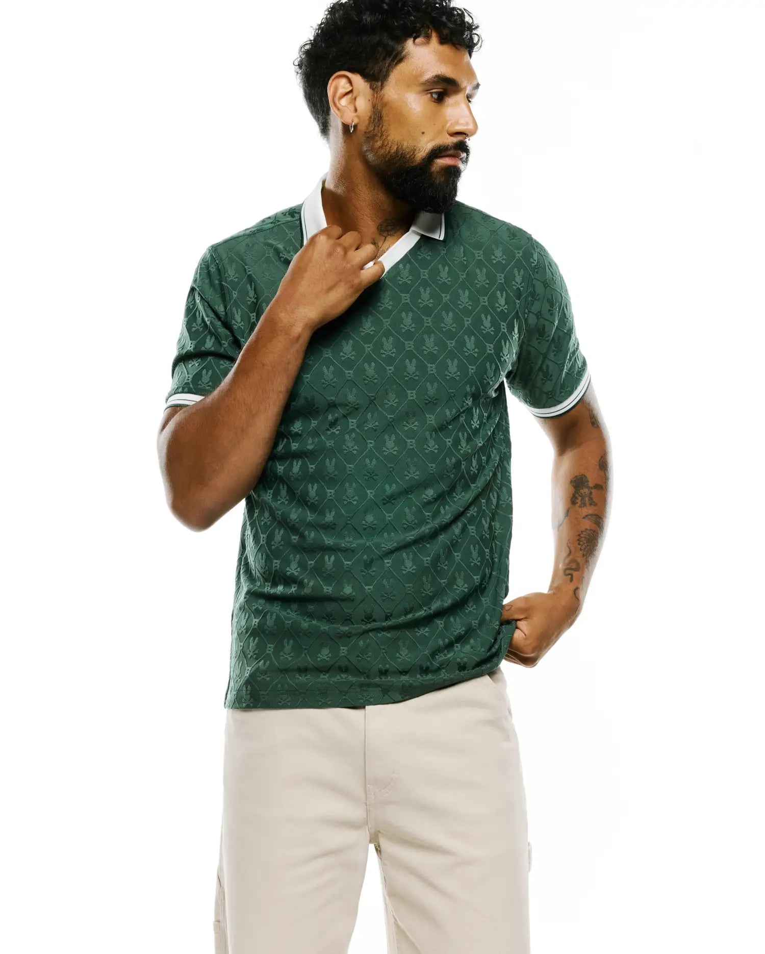 Psycho Bunny Men's Polos MEN'S GARRY JOHNNY COLLAR POLO MT0100319 polo verde jacquard