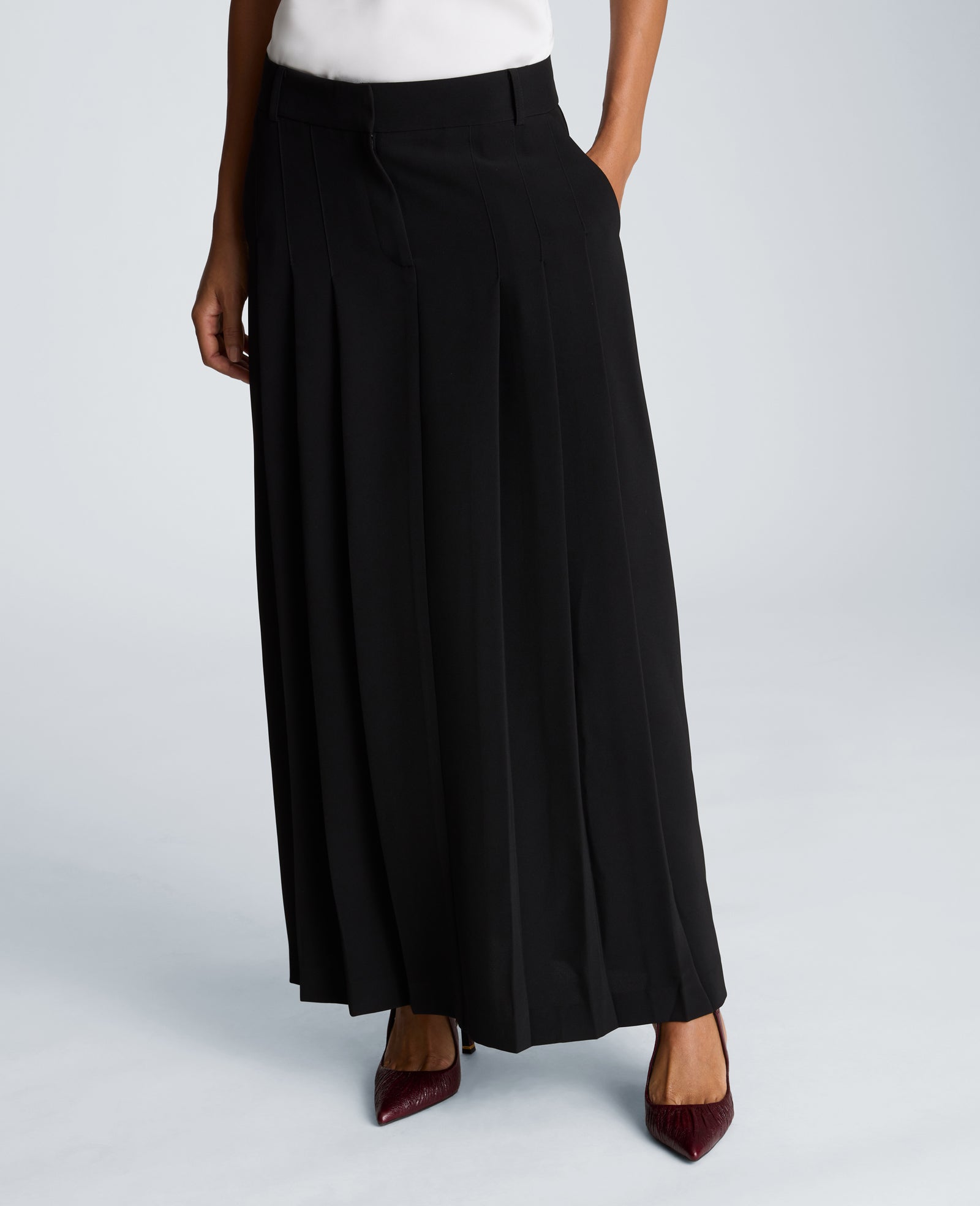 Kenneth Cole Reaction Clothing Fly Front Pleated Maxi Skirt gonna lunga nera