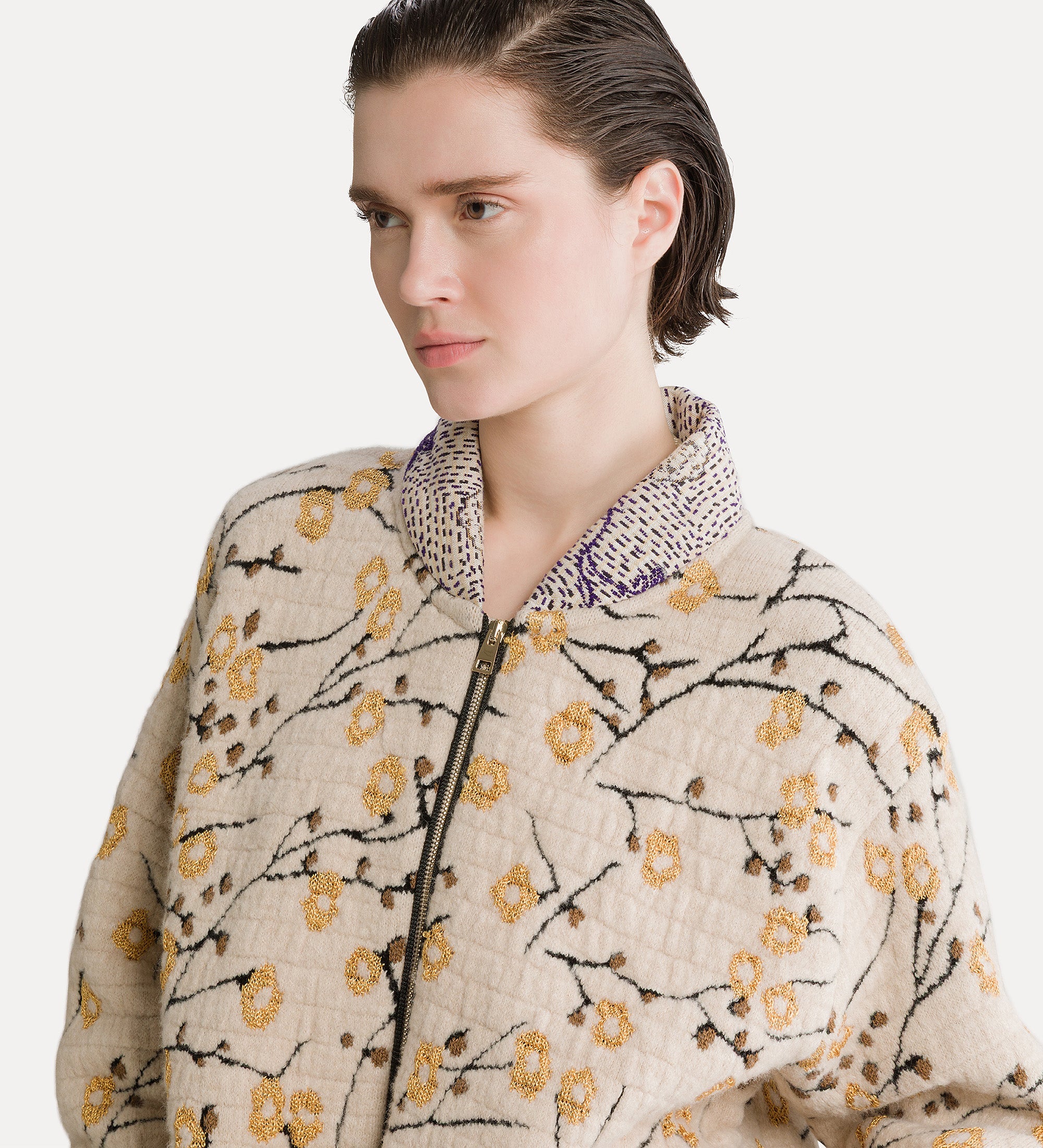 Forte giacche Cherry Blossom giacca bomber mandorla jacquard