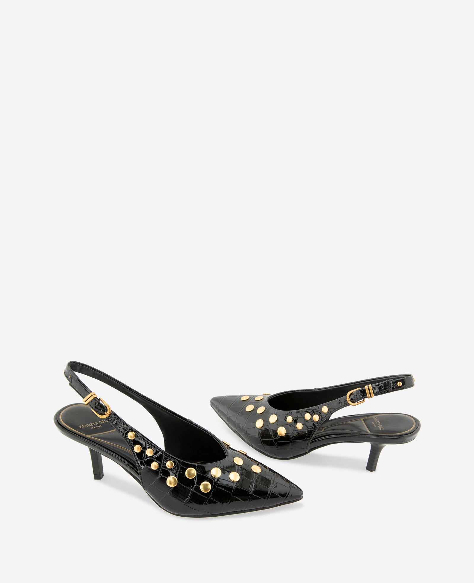 Kenneth Cole Reaction Shoes Ulysses Croco Patent Stud Slingback nero croco