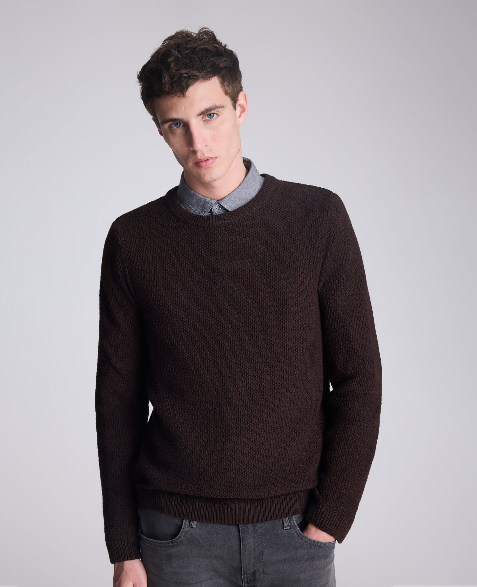 Kenneth Cole Reaction Clothing Popcorn Crew Sweater maglione marrone girocollo