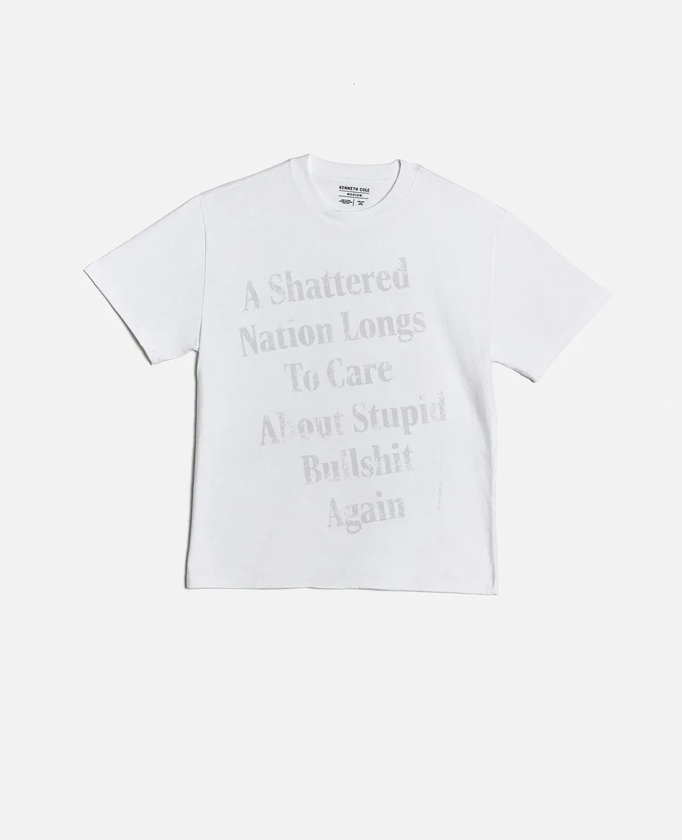 Kenneth Cole Reaction Clothing The Onion SHATTERED NATION Unisex Tee maglietta bianca cotone pesante