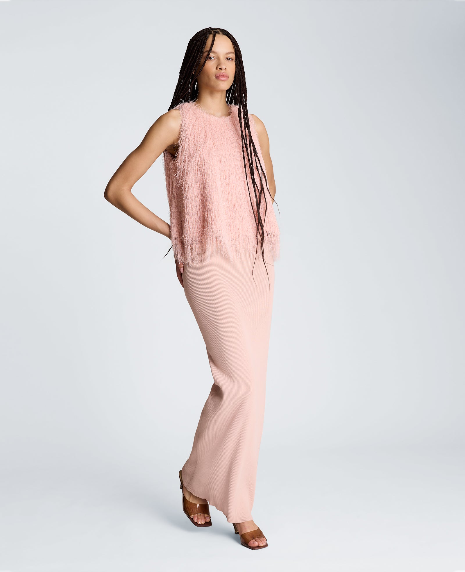 Kenneth Cole Reaction Ribbed Cami Sweater Dress abito lungo rosa XS-XL in maglia