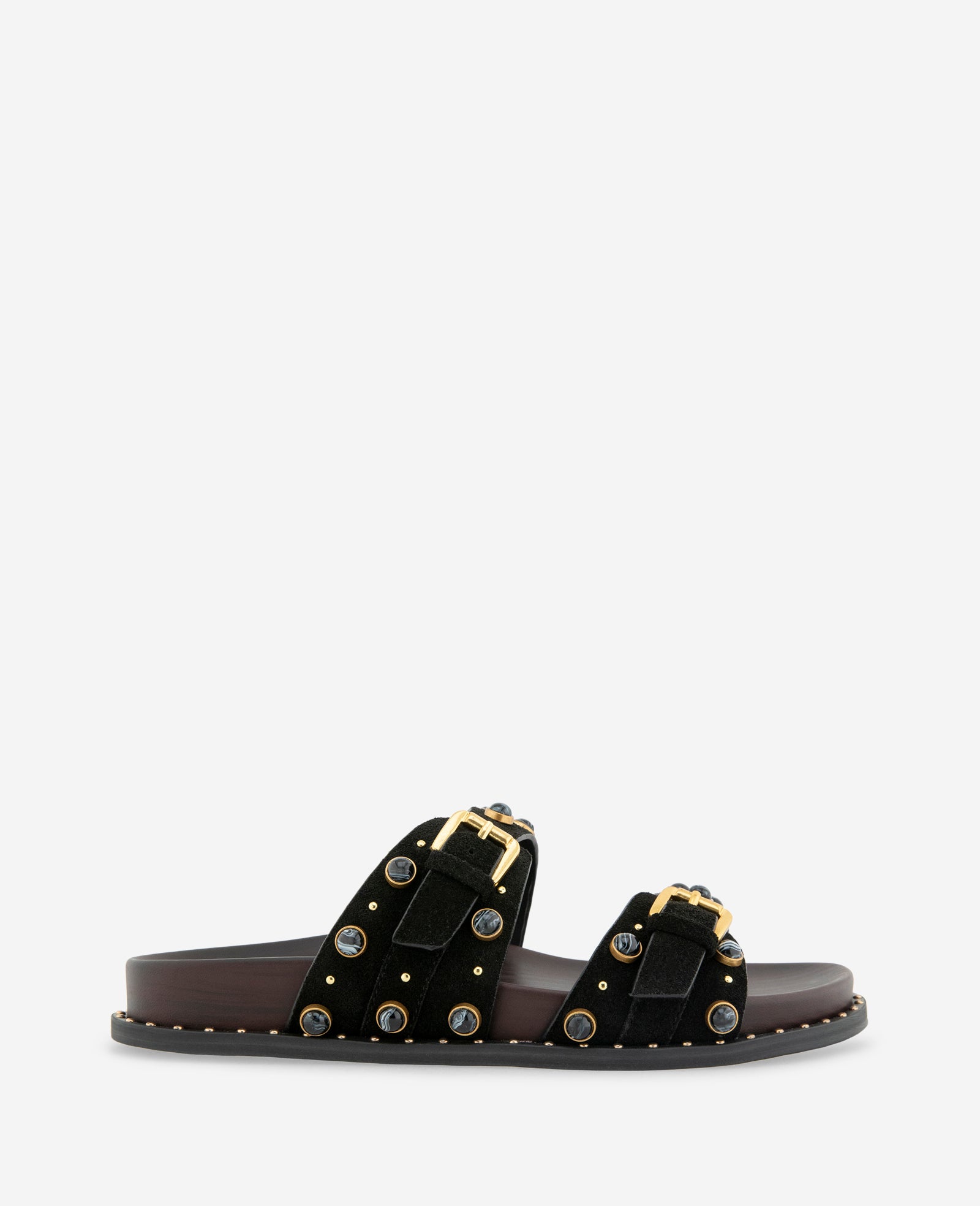 Kenneth Cole Reaction Shoes Deardra Leather Double Buckle Band Slide sandali neri