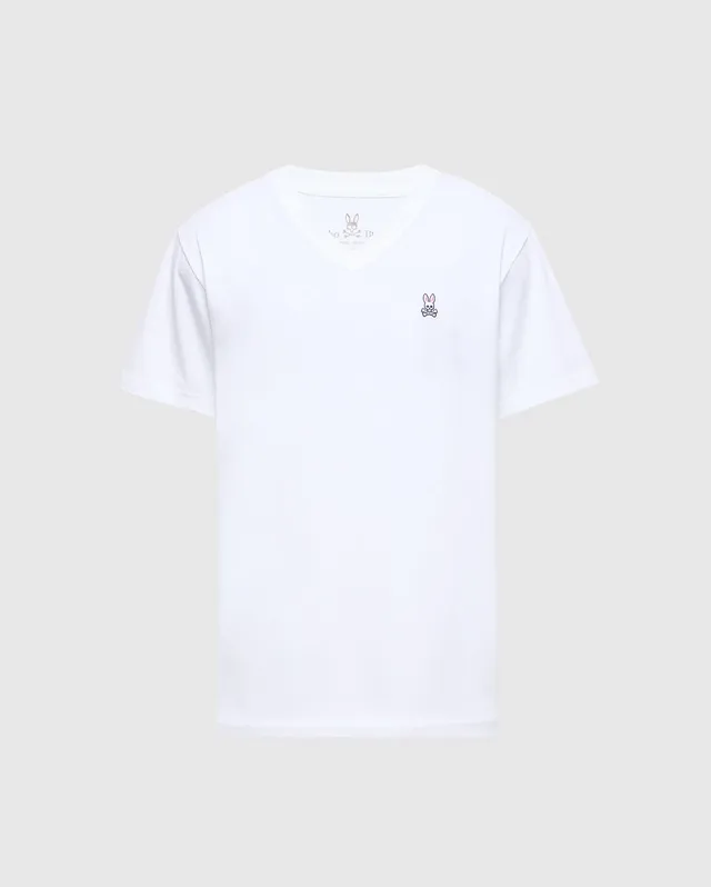 Psycho Bunny Men's Tees B6U100ARPC t-shirt scollo a V bianca cotone Pima