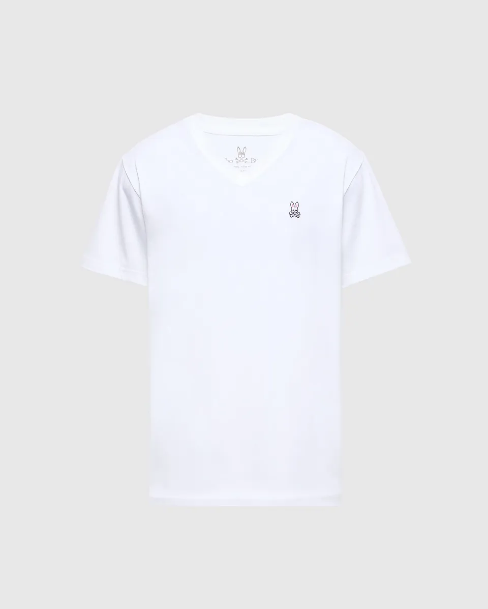 Psycho Bunny Men's Tees B6U100ARPC t-shirt scollo a V bianca cotone Pima