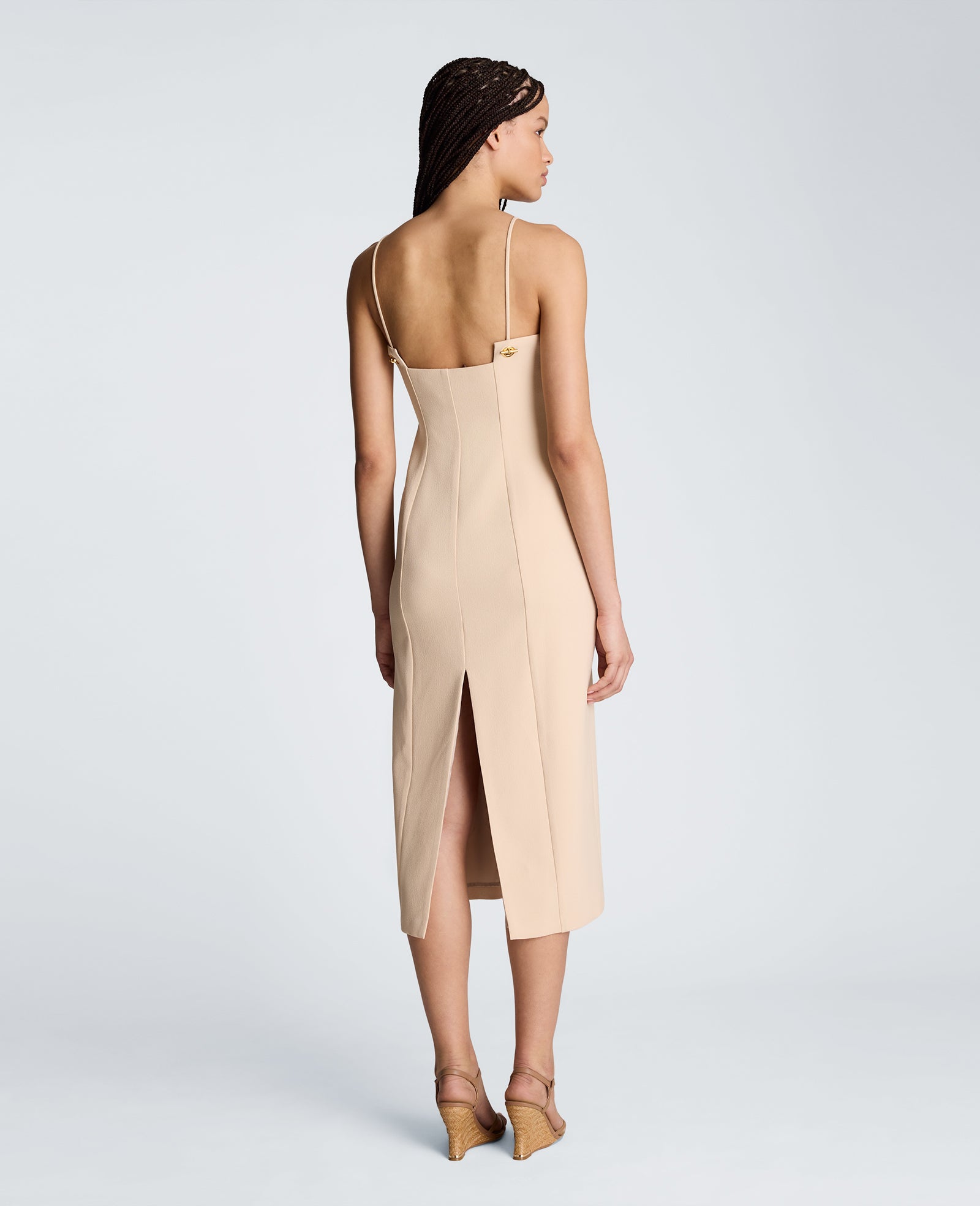 Kenneth Cole Reaction Clothing Square Neck Grommet Midi Dress abito midi biscotto