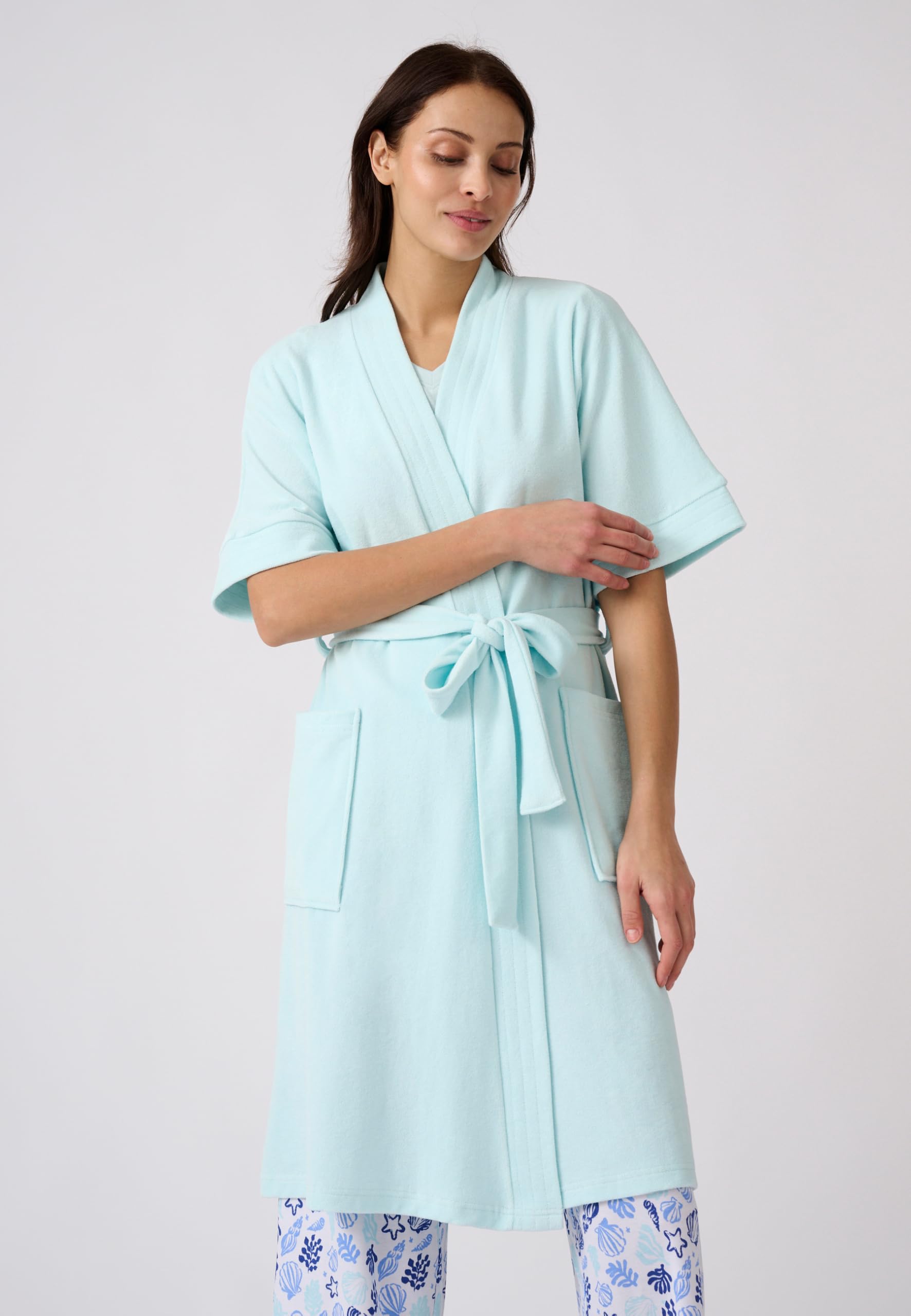 Damart Homewear vestaglia donna kimono XS in maglia fiocco