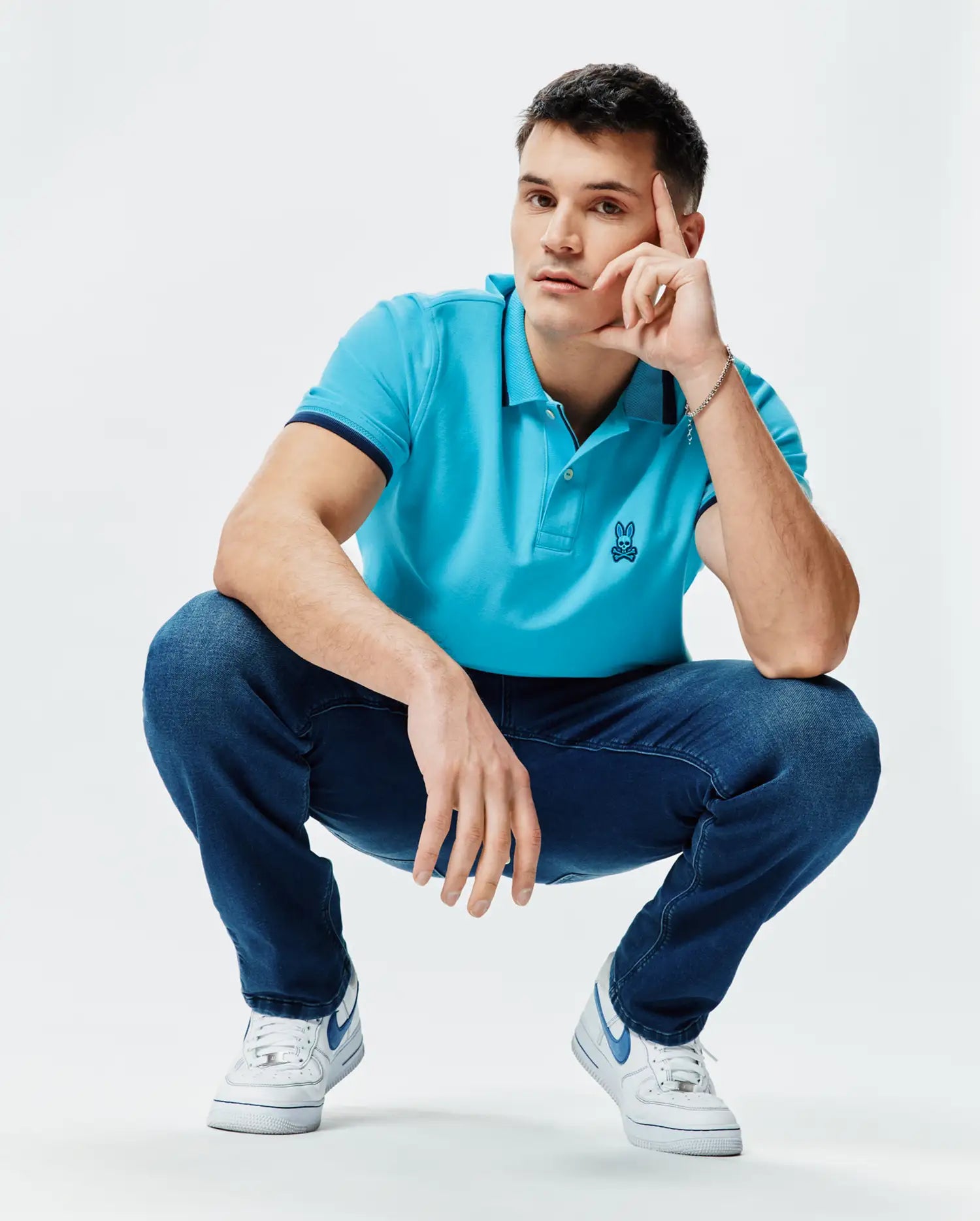Psycho Bunny Men's Polos Holden Pique Polo uomo blu atoll cotone Pima