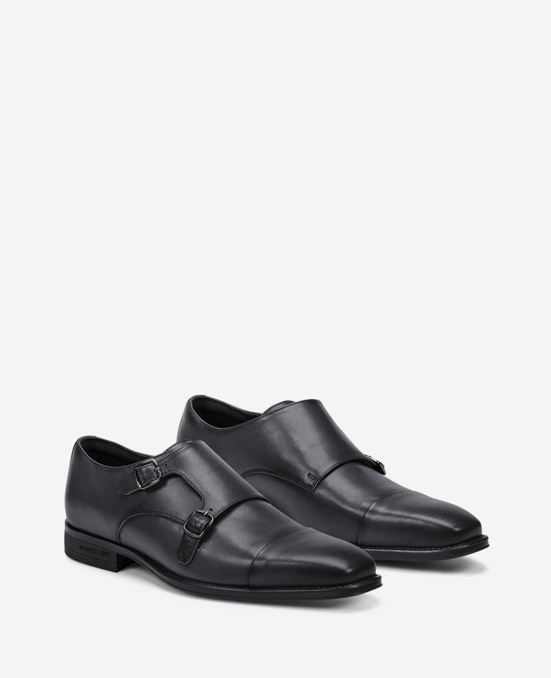 Kenneth Cole Reaction Shoes Charles Double Monk Strap Cap Toe Oxford in pelle antracite
