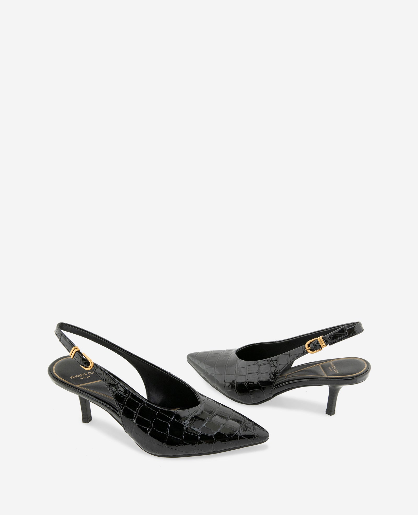 Kenneth Cole Reaction Shoes Ulysses Croco Patent Slingback Heel décolleté nere tacco 6,6 cm