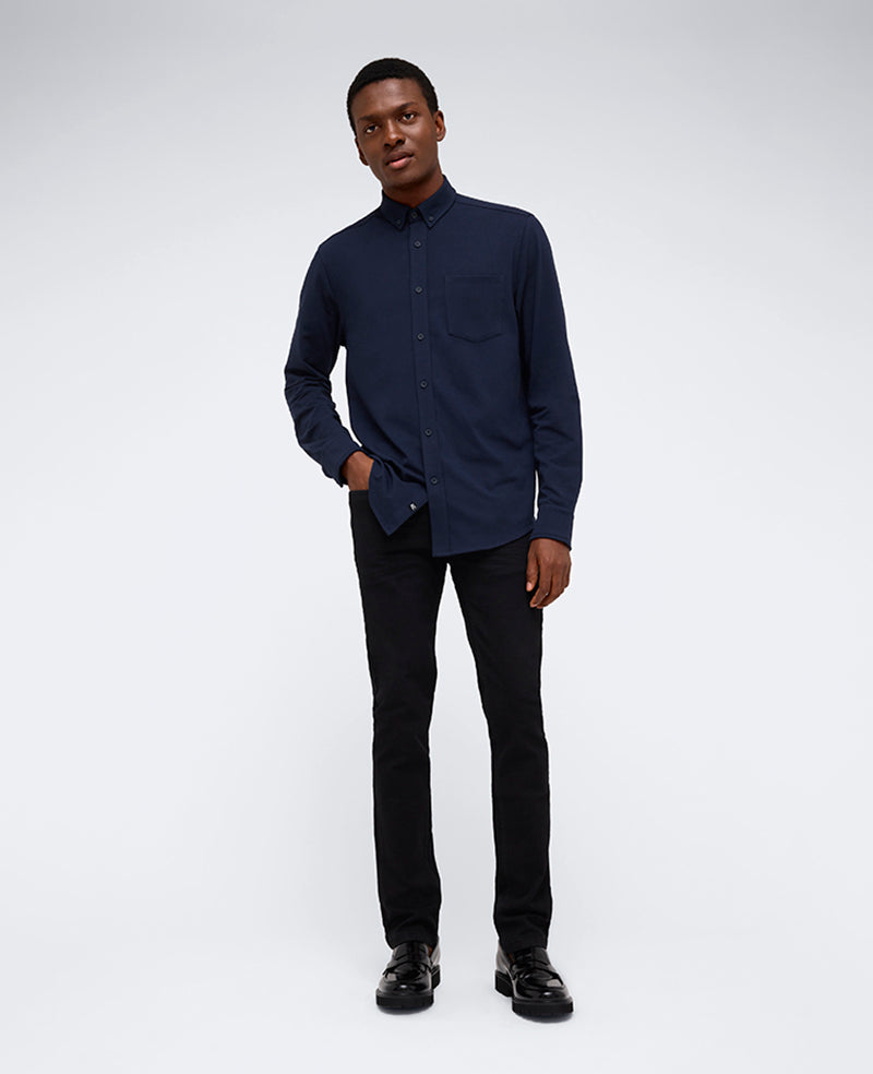 Kenneth Cole Reaction Clothing Long Sleeve Button Down Stretch Shirt camicia blu navy