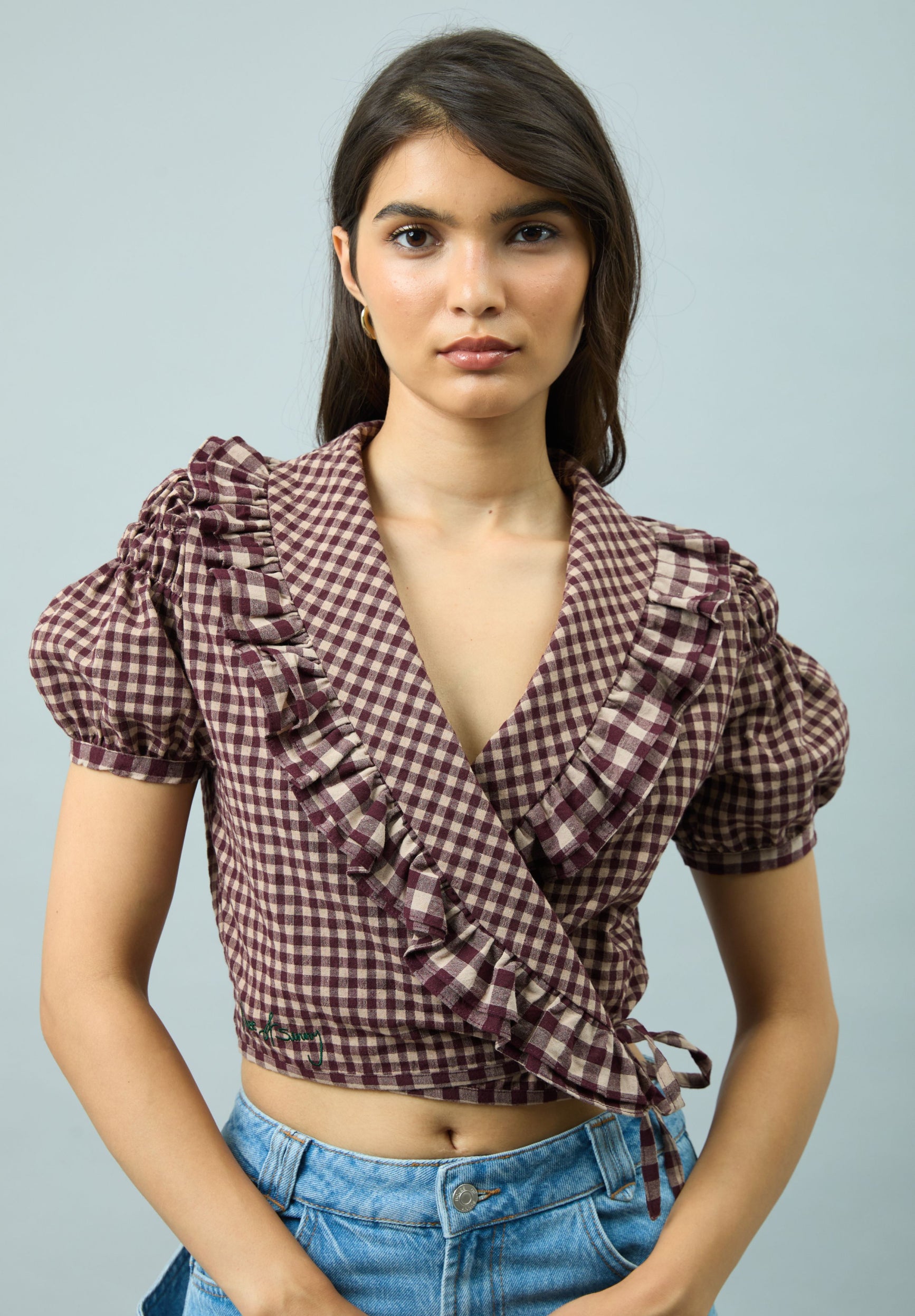 House Of Sunny Womens Tops Gingham Ruffle Top top a quadri UK 6–18 cotone