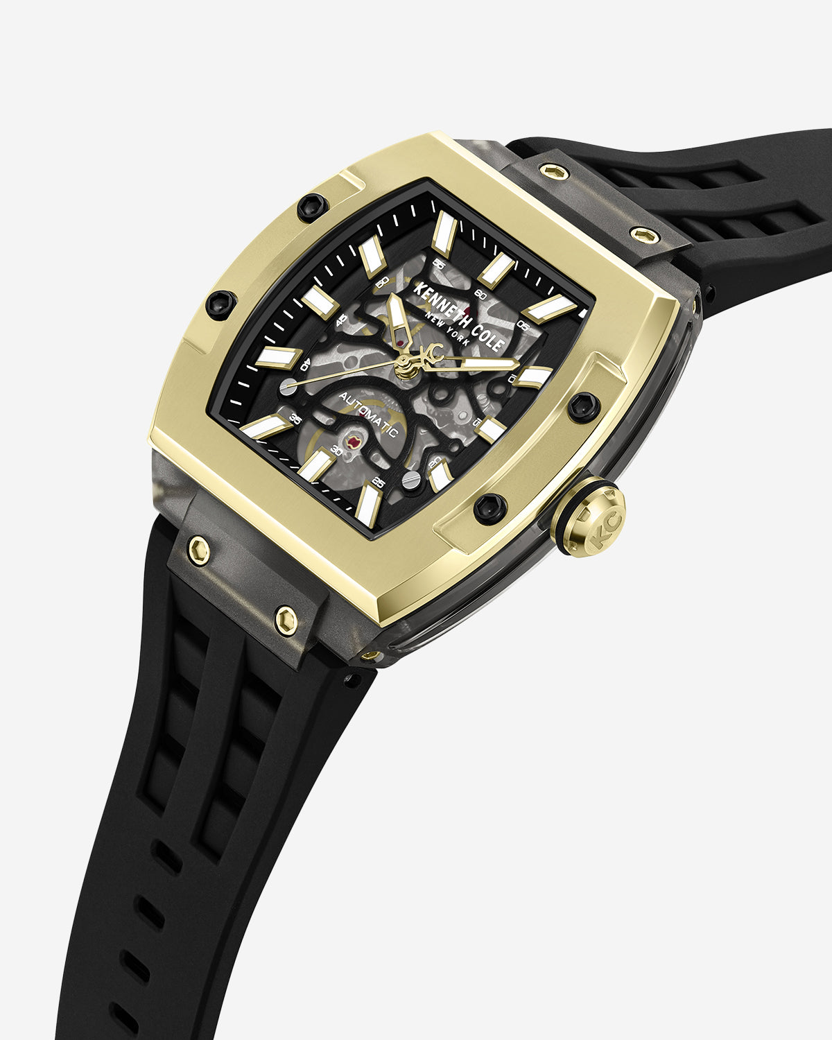 Kenneth Cole Reaction Watches Skeleton Automatic Silicone Watch orologio nero