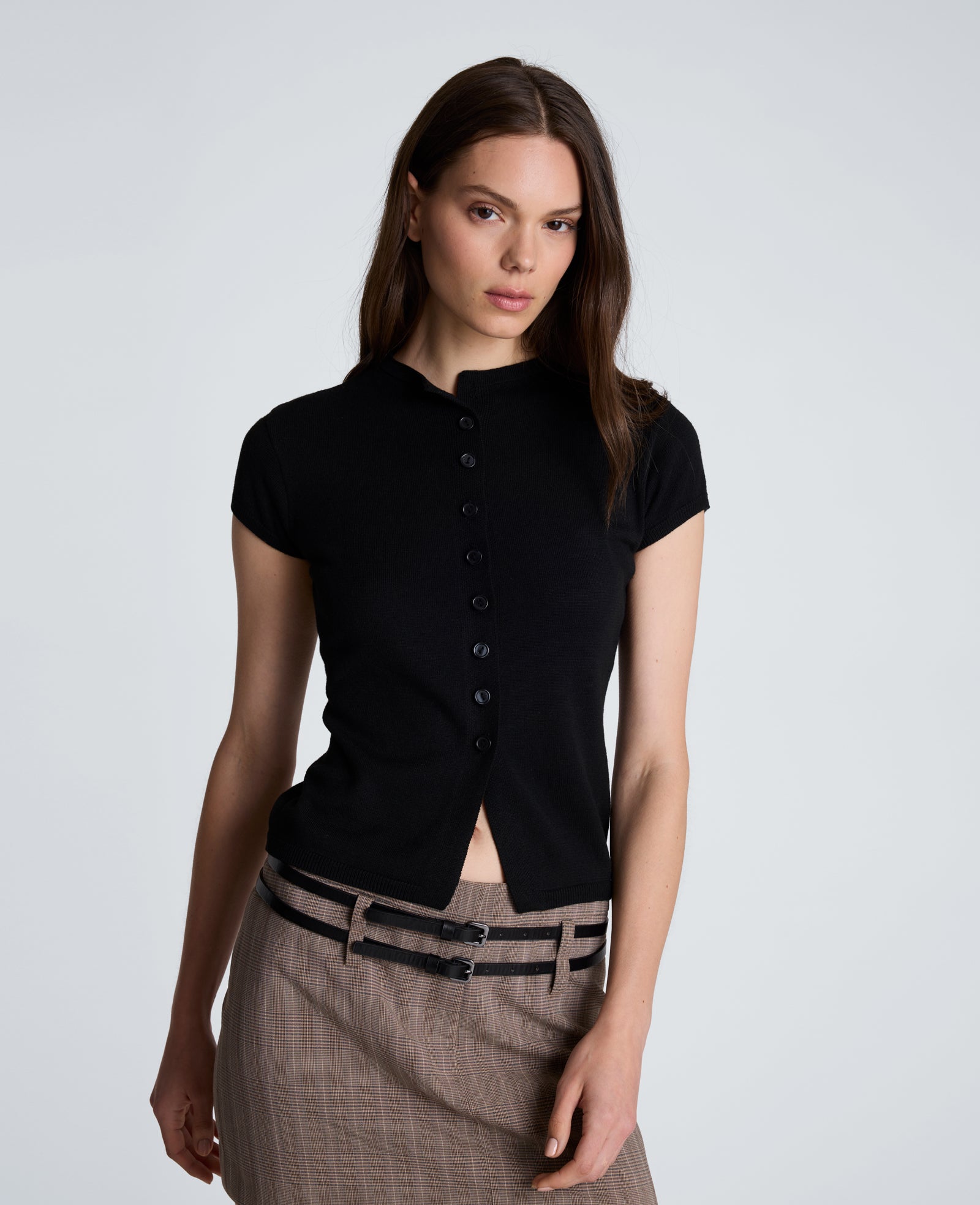 Kenneth Cole Reaction Clothing Mock Cardigan with Buttons cardigan nero maniche corte