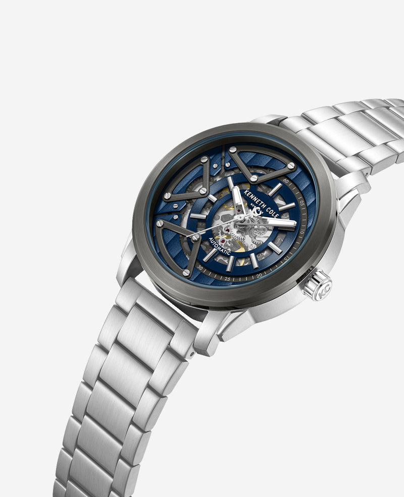 Kenneth Cole Reaction Watches Skeleton Automatic Bracelet Watch orologio argento automatico 5 ATM