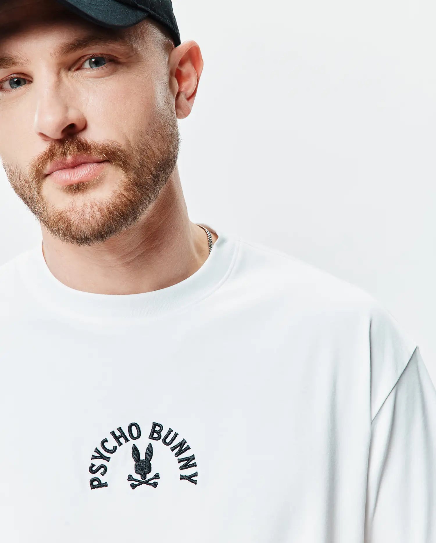 Psycho Bunny Men's Tees Mens Stevie Oversized Fit Tee MT0200537 maglietta bianca ricamata