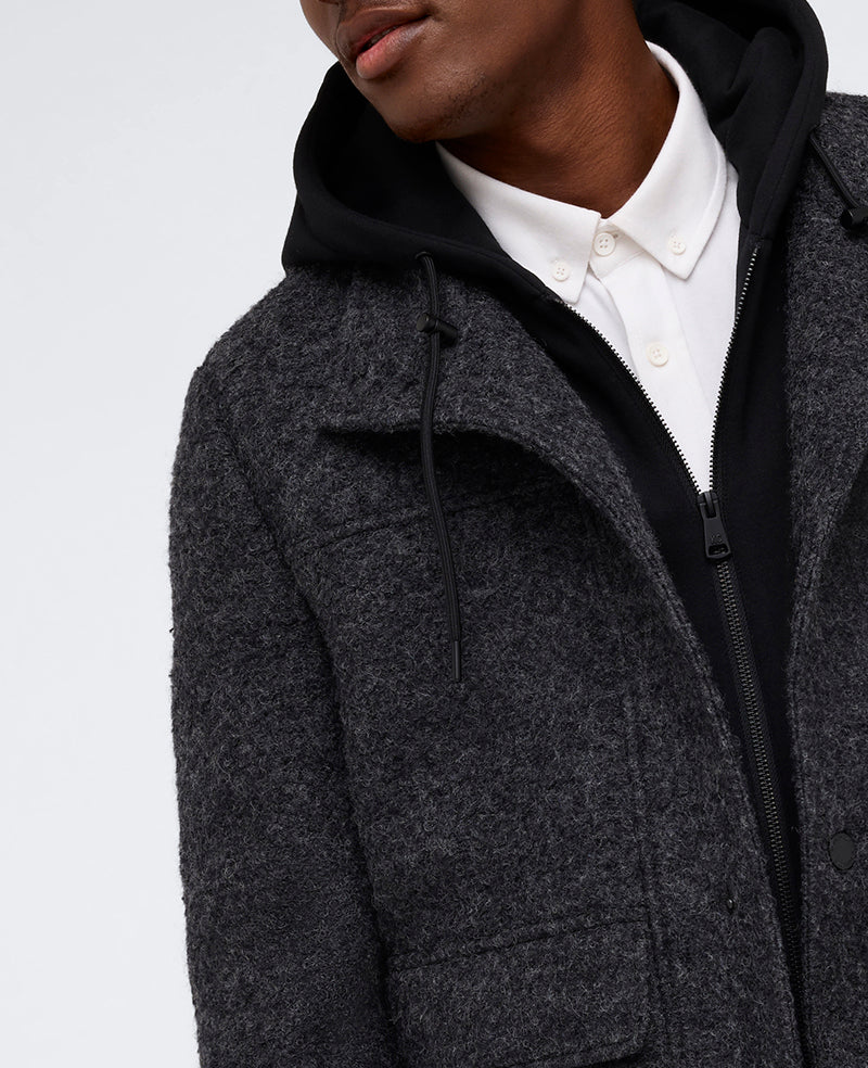 Kenneth Cole Reaction Clothing Boucle Wool Jacket with Attached Jersey Hood giacca antracite in lana