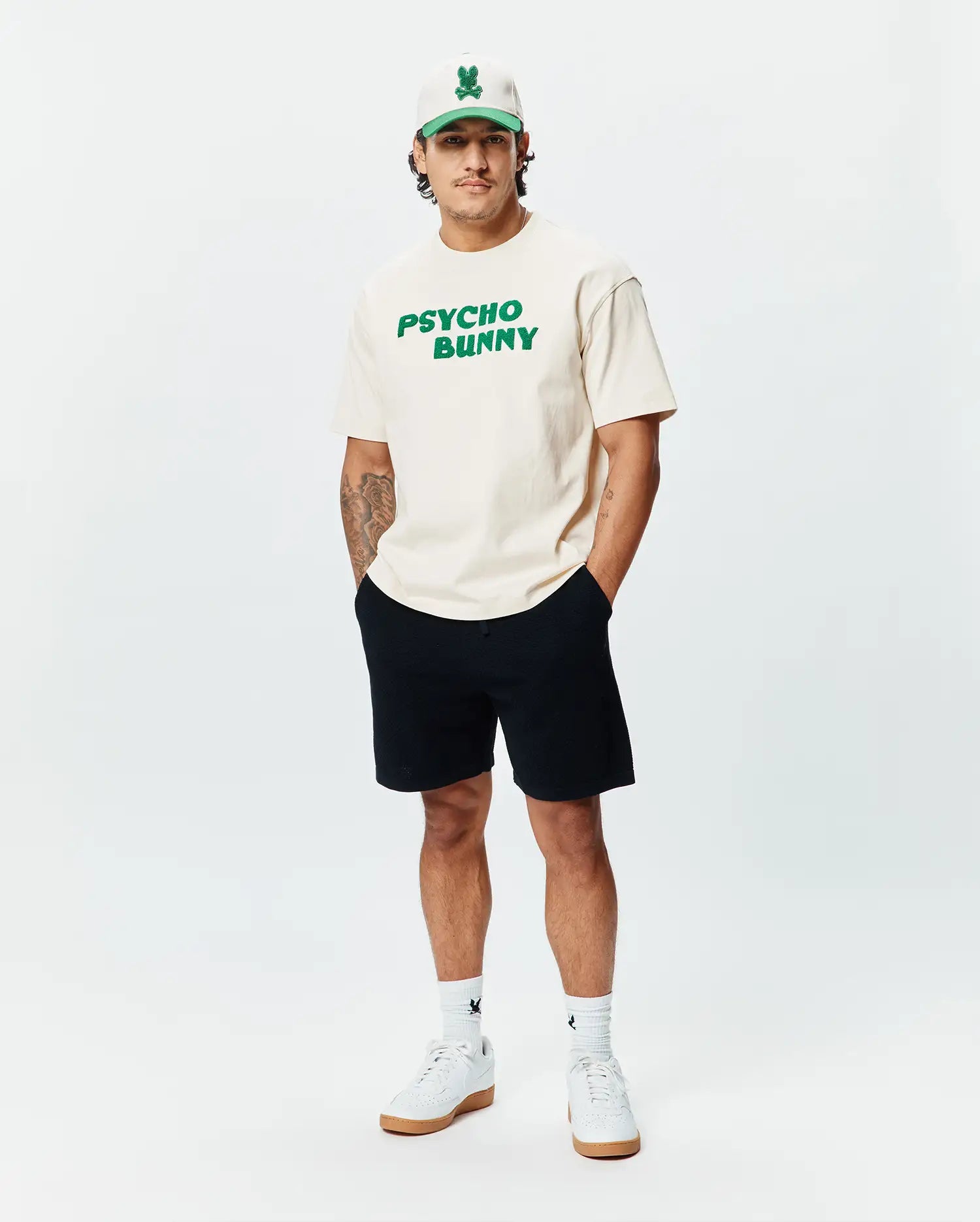 Psycho Bunny Men's Tees Craig Wordmark Tee maglietta bianca in cotone Pima