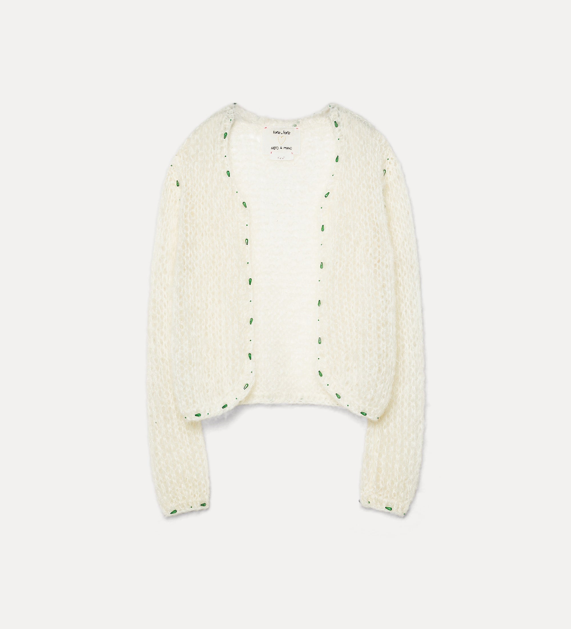 Forte cardigan in misto mohair fatto a mano avorio