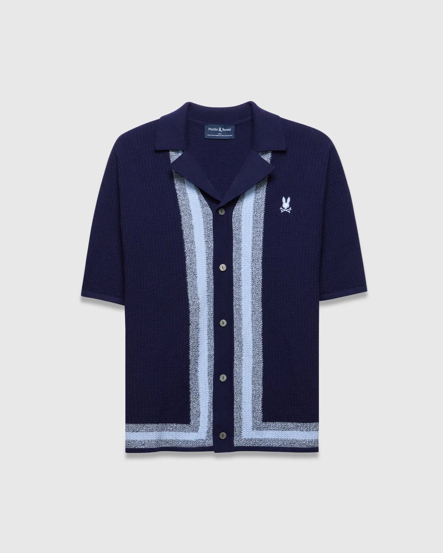 Psycho Bunny Men's Shirts Giles Relaxed Fit Border Knit Shirt camicia blu in maglia