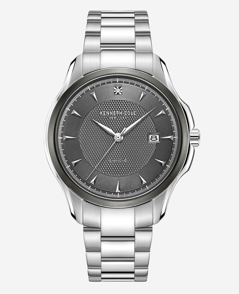 Kenneth Cole Reaction Genuine Diamond orologio nero e argento