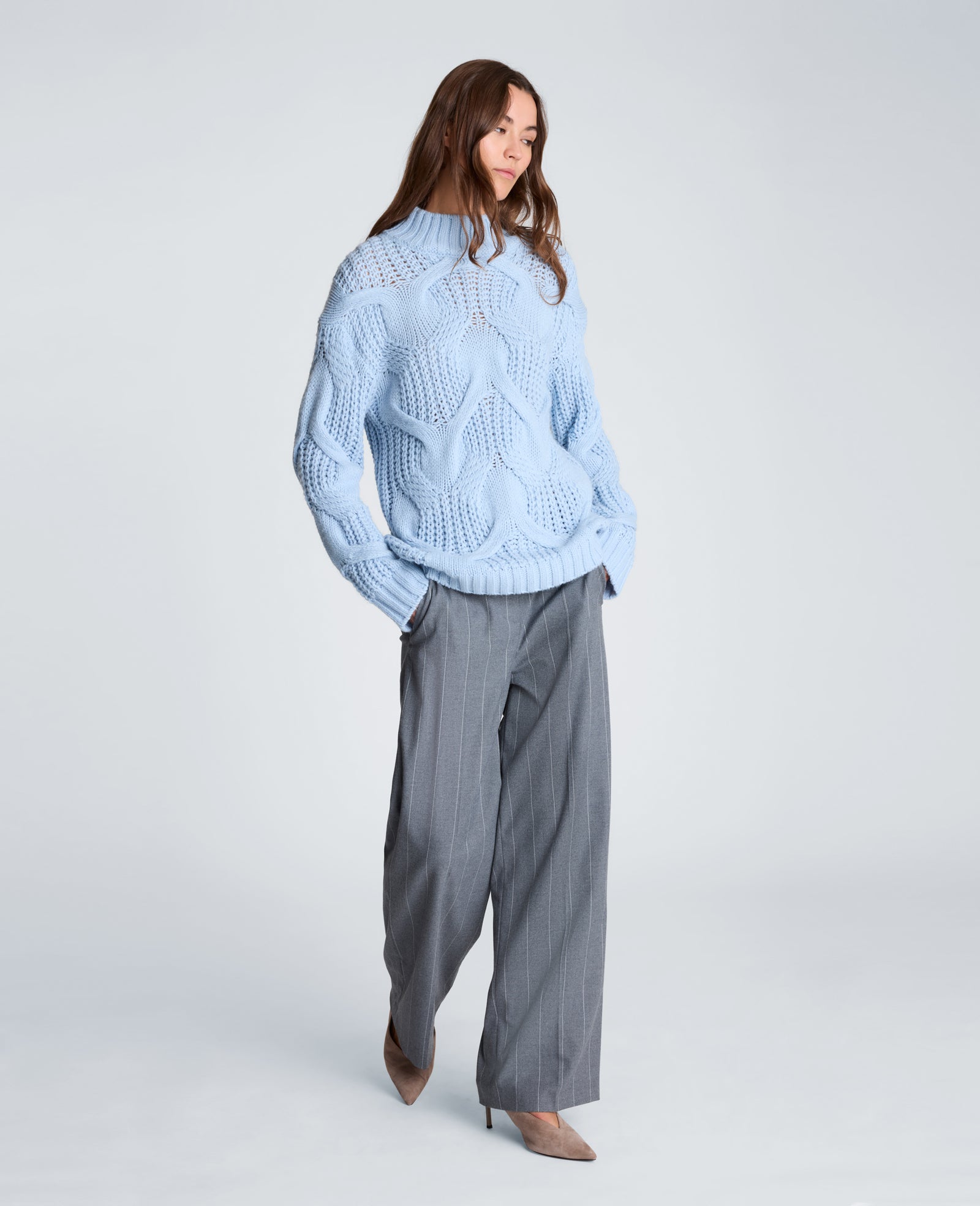 Kenneth Cole Reaction Clothing Oversized Cable Mock Neck Sweater maglione blu oversize