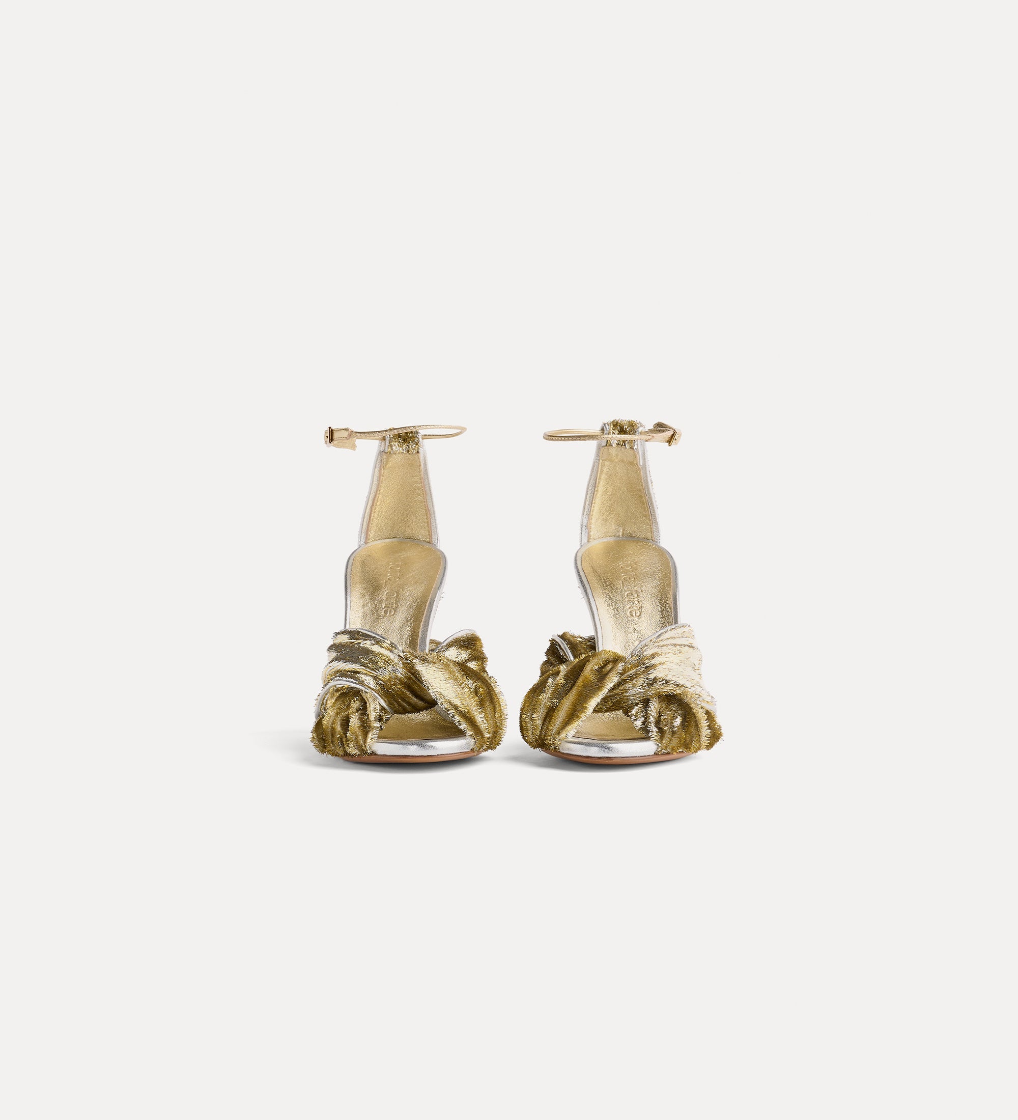 Forte scarpe Lurex Velvet Heeled Sandals oro giallo sandali con tacco