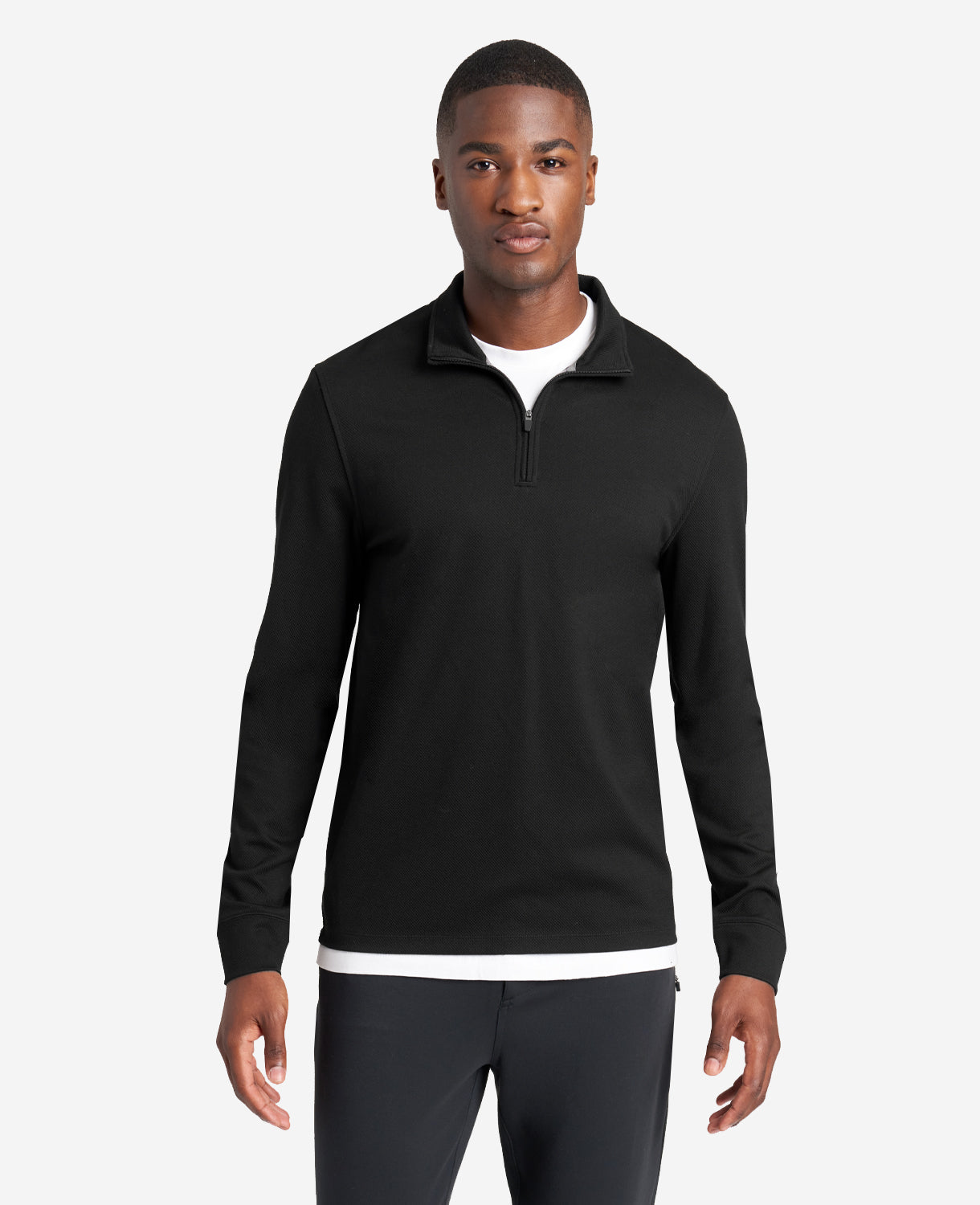 Kenneth Cole Sport Quarter-Zip Knit Pullover maglia nera uomo in tessuto traspirante