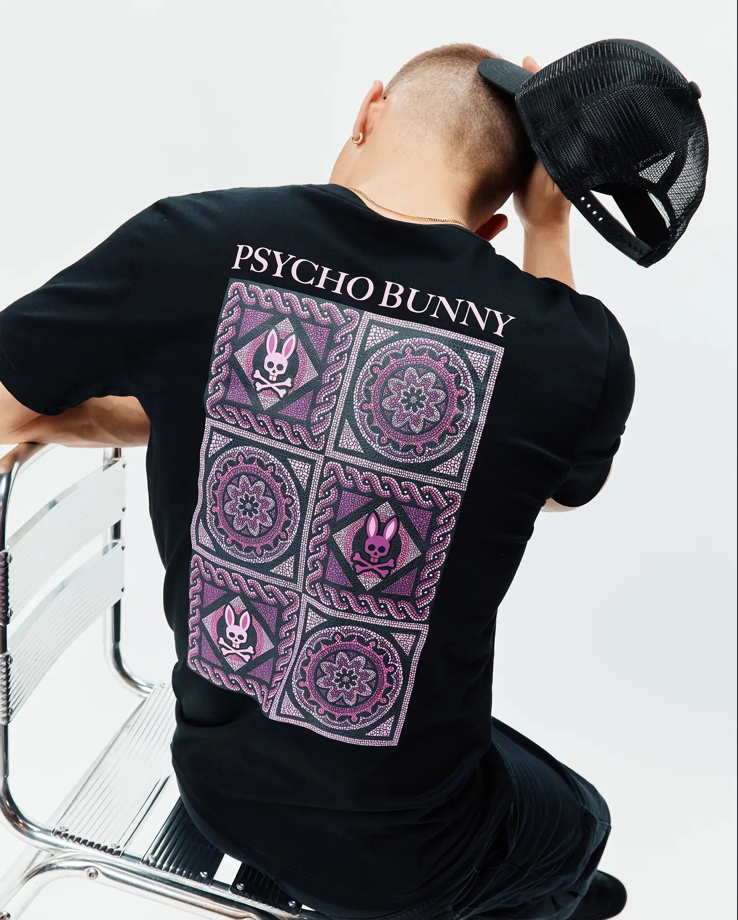 Psycho Bunny Men's Tees Frank Back Graphic Tee MT0200293 t-shirt 2/XXS nera