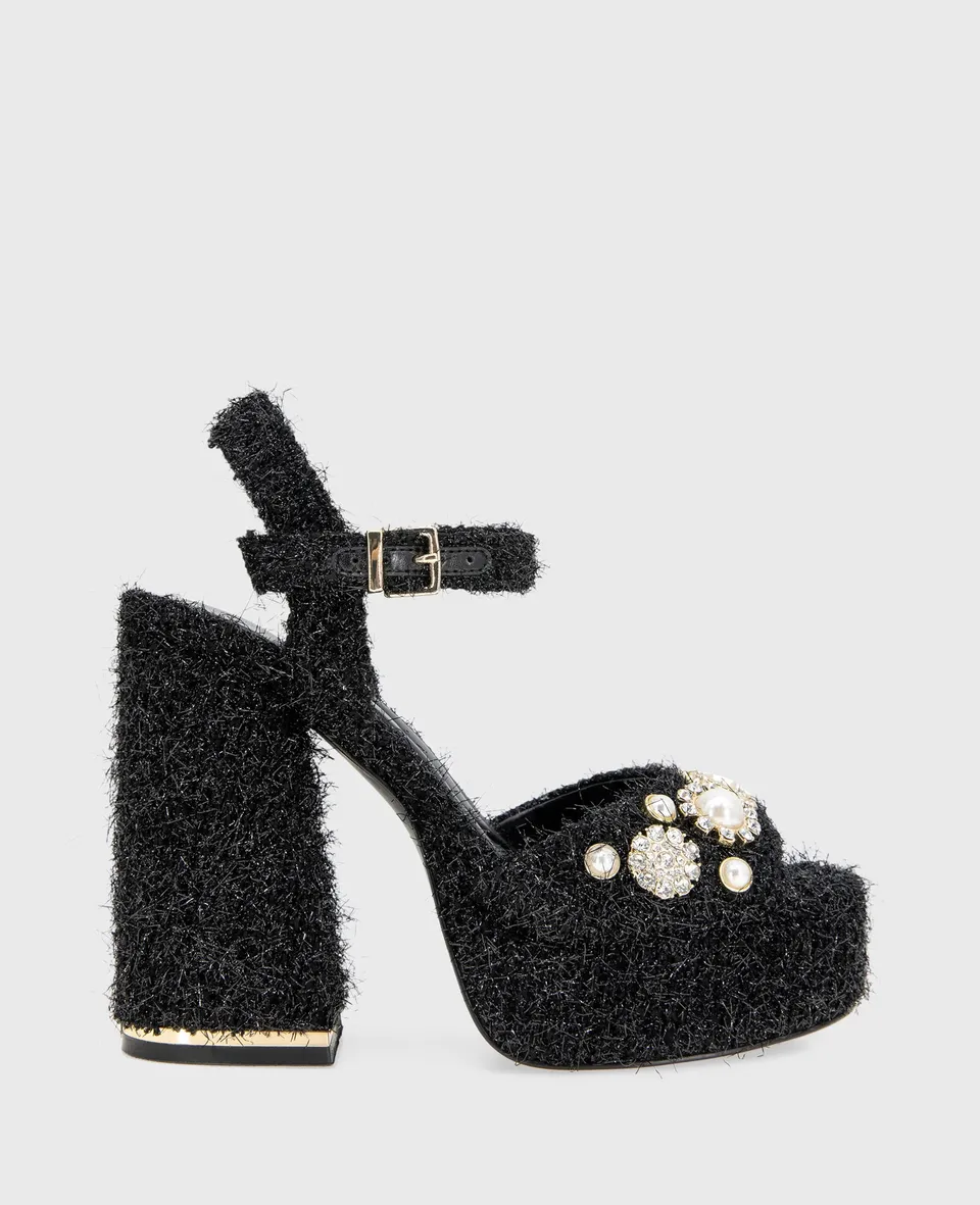 Kenneth Cole Reaction Shoes Dolly Charms Fabric Platform Sandal sandalo nero