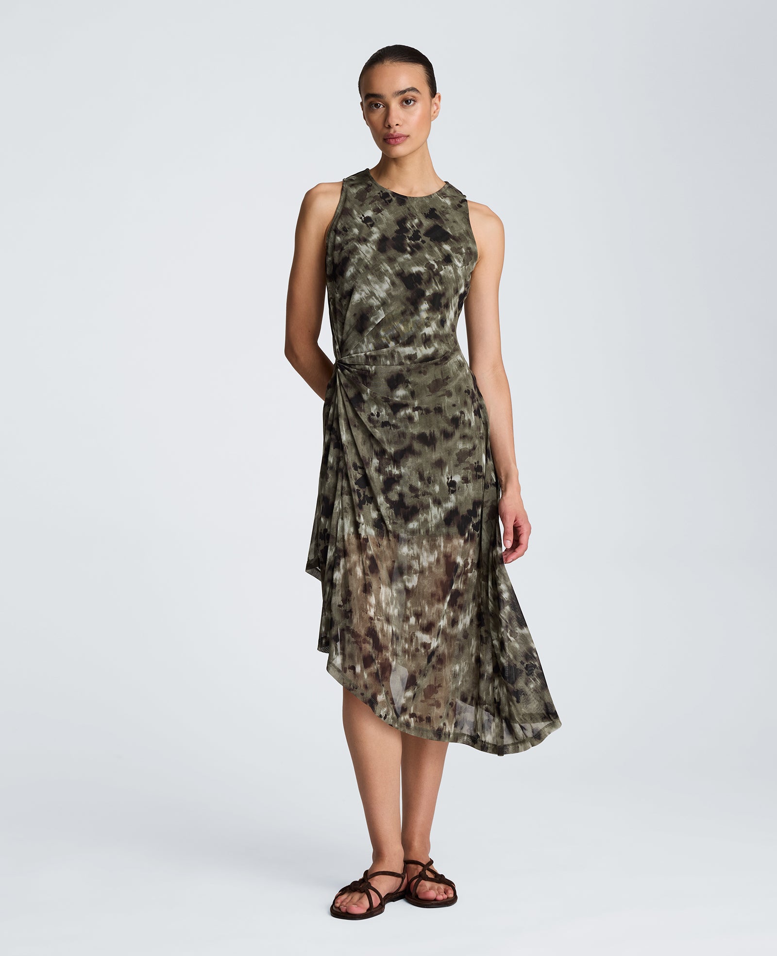 Kenneth Cole Reaction Clothing Asymmetrical Hem Midi Dress abito midi verde fantasia