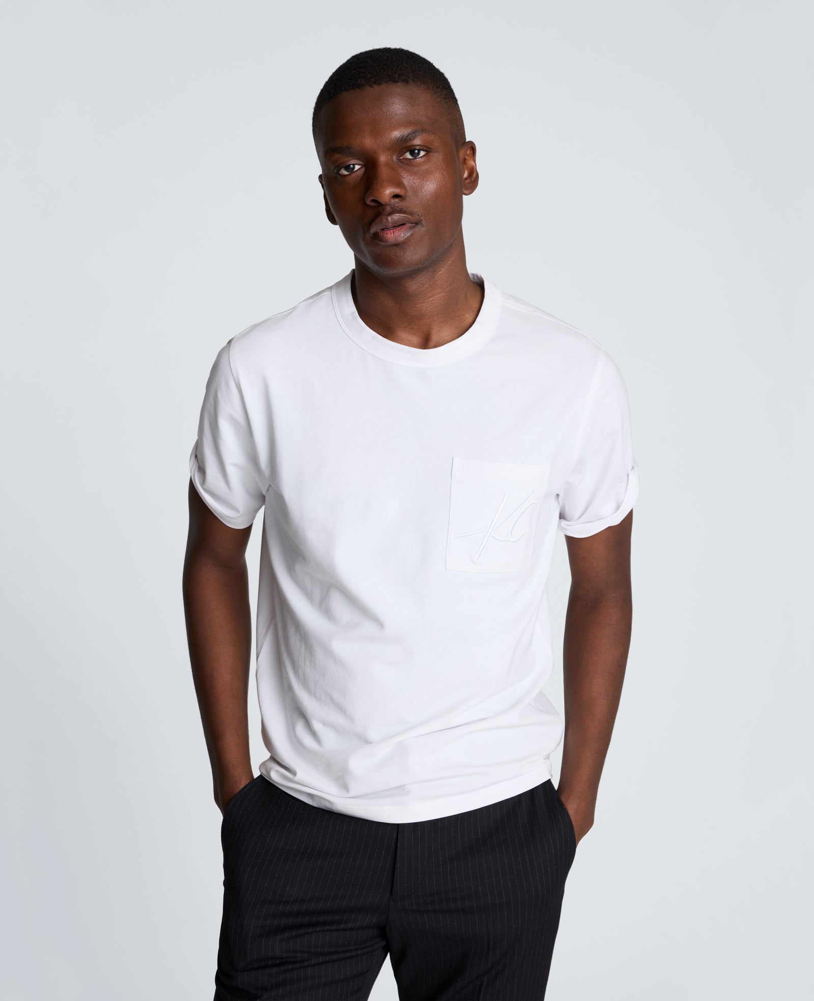 Kenneth Cole Reaction Crew Tee with Pocket maglietta bianca oversize