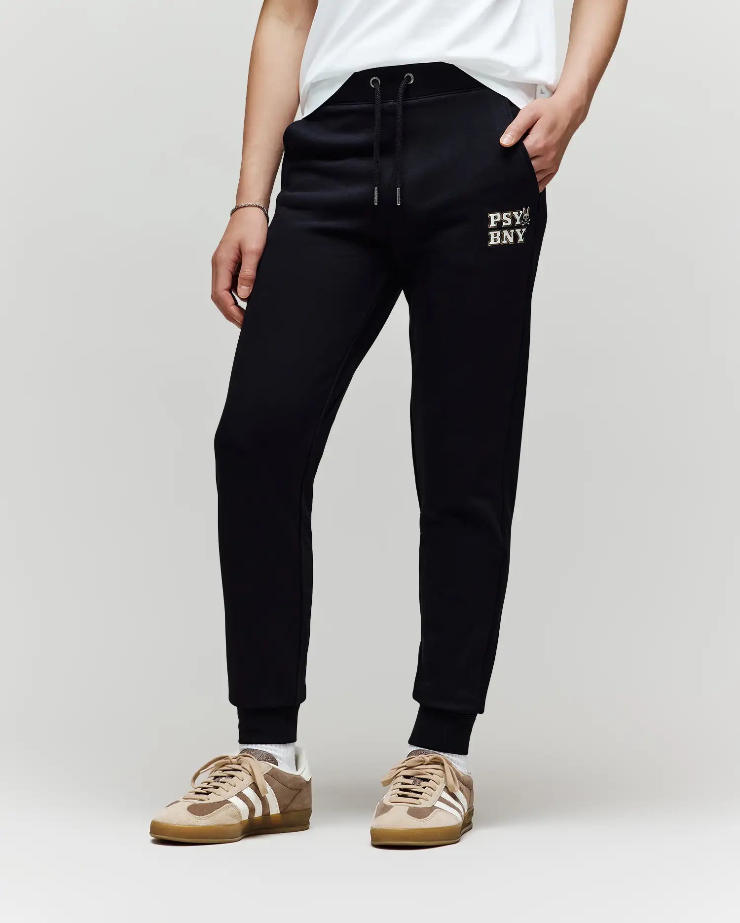 Psycho Bunny Kids Bottoms Wade Sweatpant pantaloni tuta neri in cotone misto