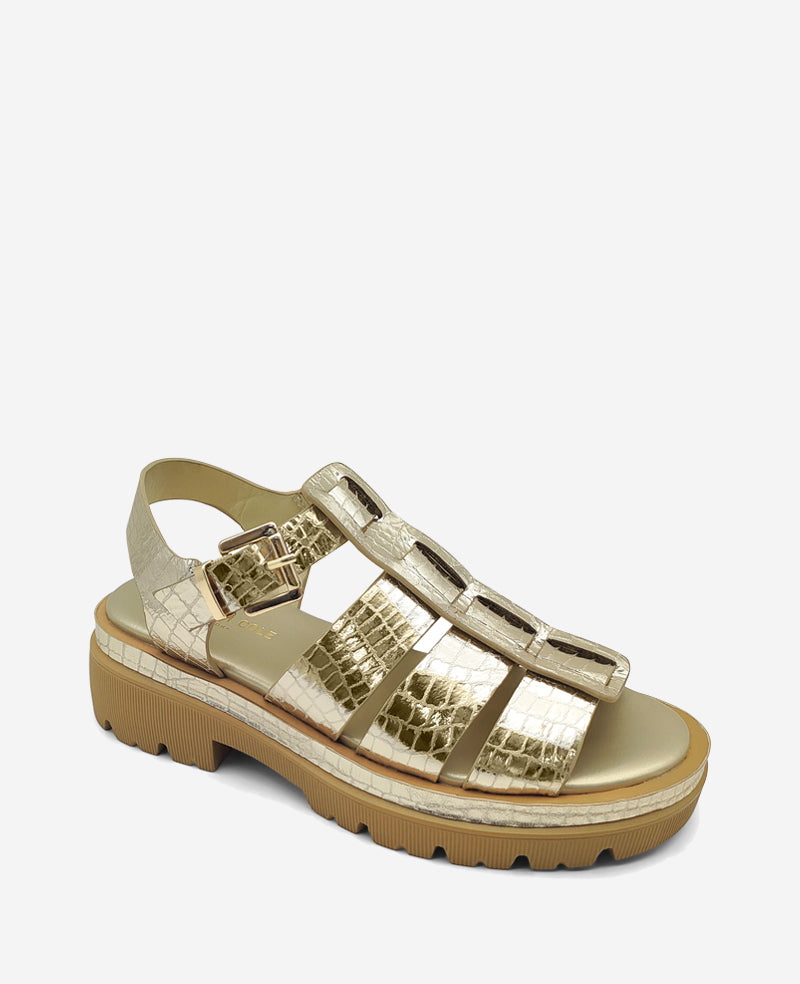 Kenneth Cole Reaction Shoes Herron Metallic Platform Fisherman Sandal sandalo oro in pelle