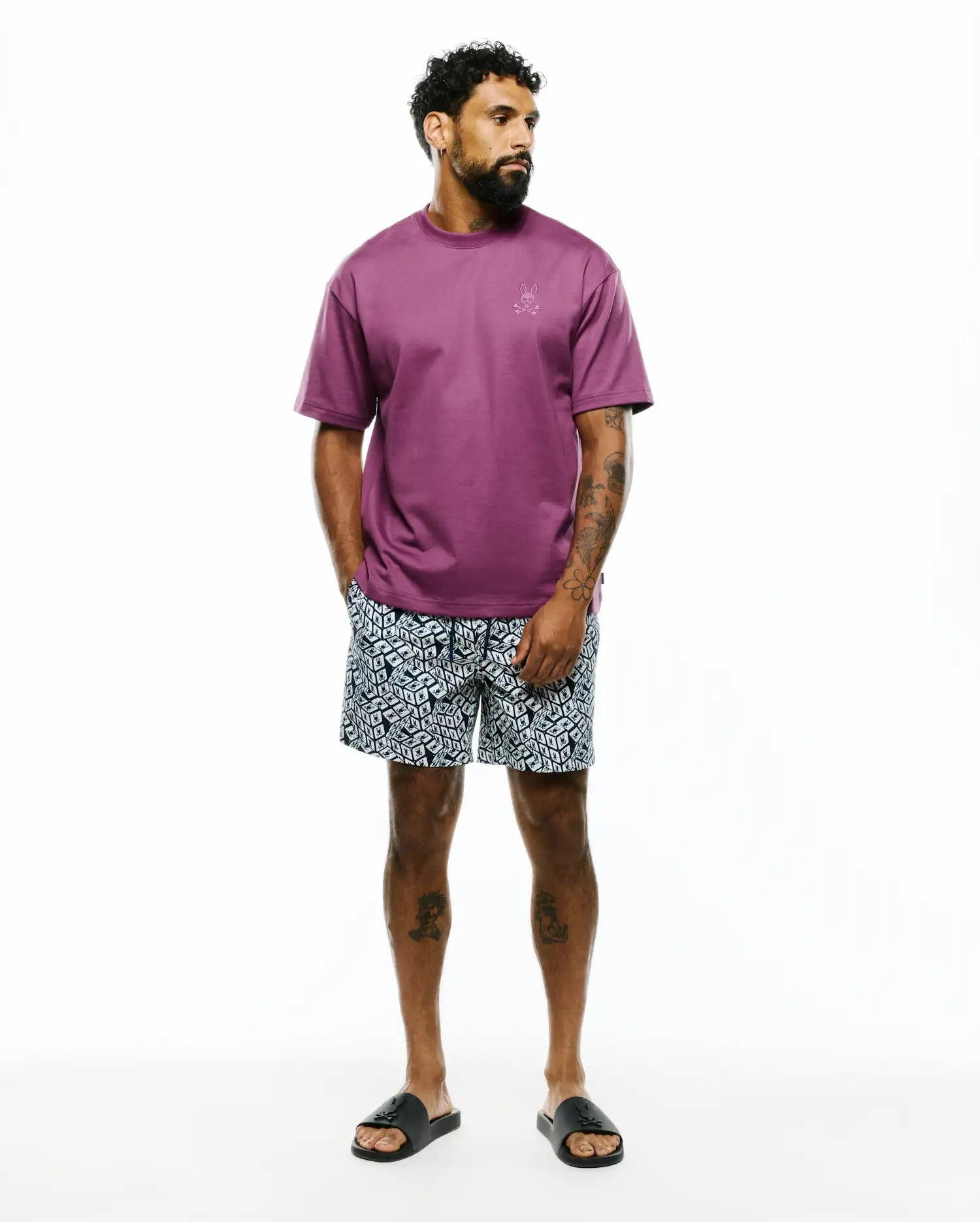 Psycho Bunny Men's Swimwear Eddy Graphic Swim Trunks costume blu 6 pollici