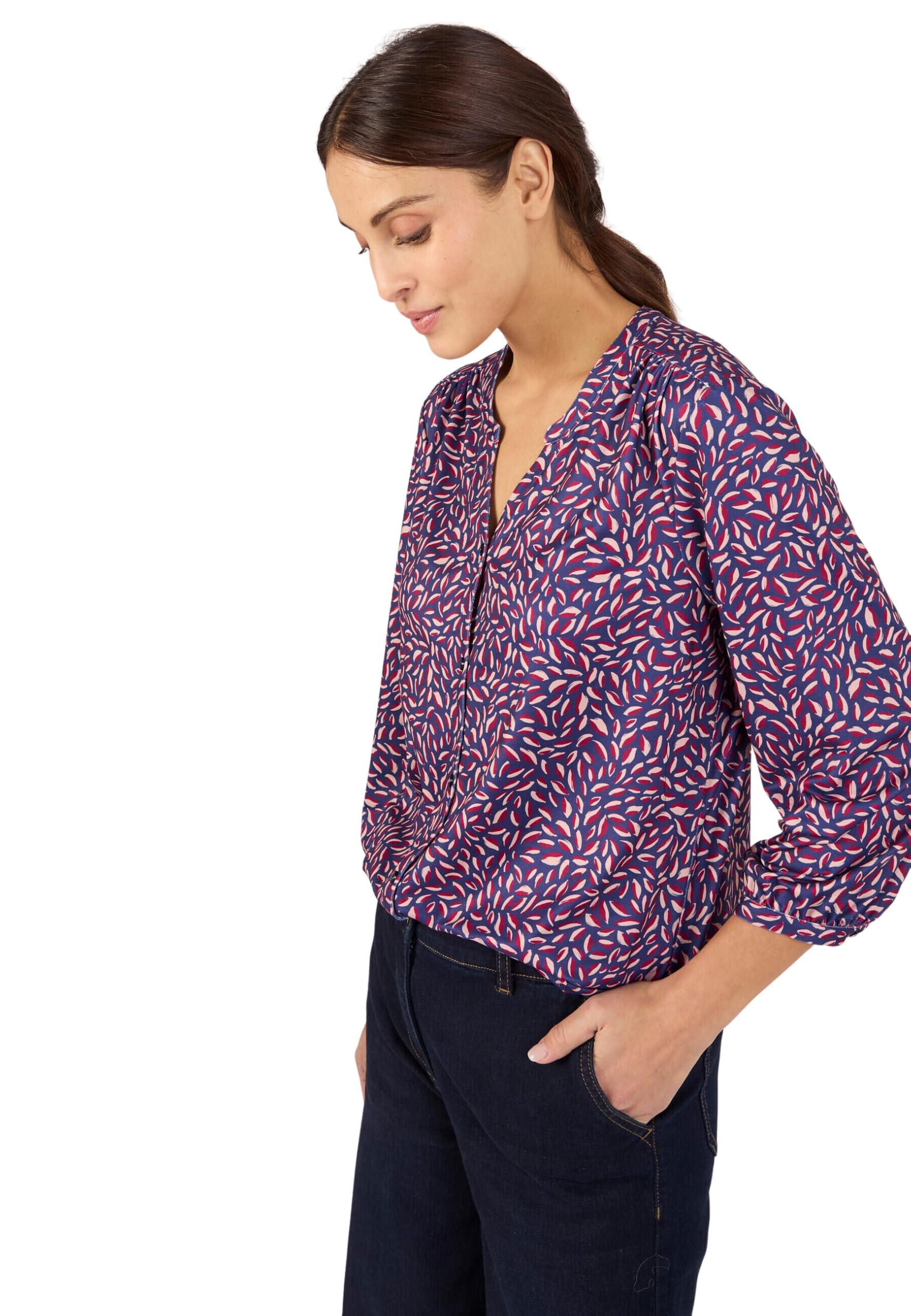 Damart Prêt-à-porter camicetta in maglia calda donna blu navy fogliame 38-40
