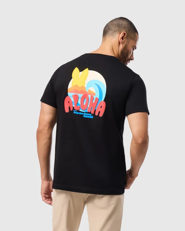 Psycho Bunny Men's Tees Hawaii City Tee B6U169Y1PC t-shirt nera in cotone Pima