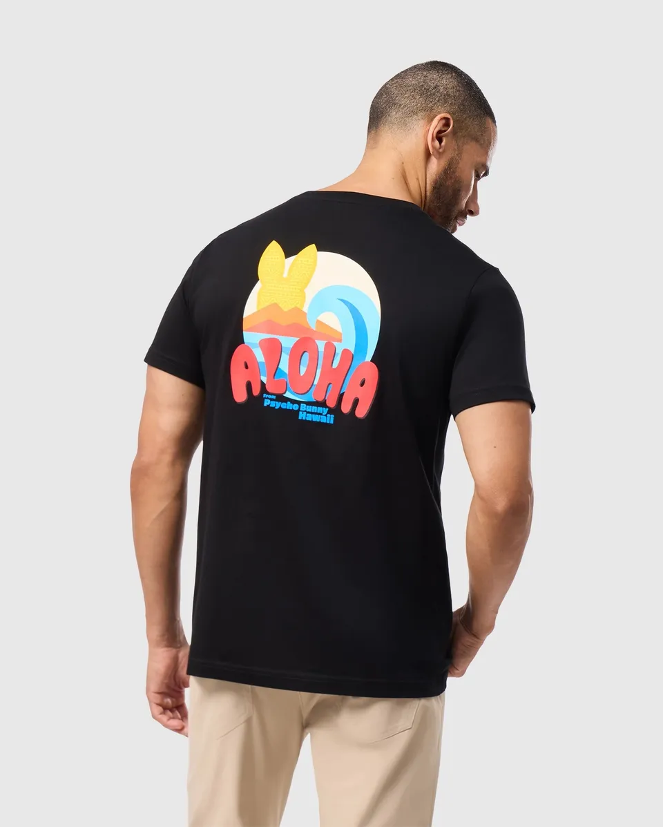 Psycho Bunny Men's Tees Hawaii City Tee B6U169Y1PC t-shirt nera in cotone Pima