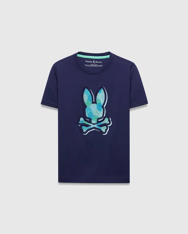 Psycho Bunny Kids Tees Ethan Graphic Tee KT0200189 maglietta blu con logo ricamato