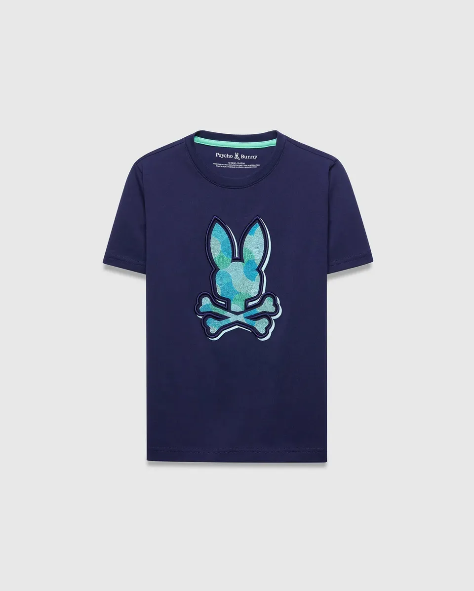 Psycho Bunny Kids Tees Ethan Graphic Tee KT0200189 maglietta blu con logo ricamato